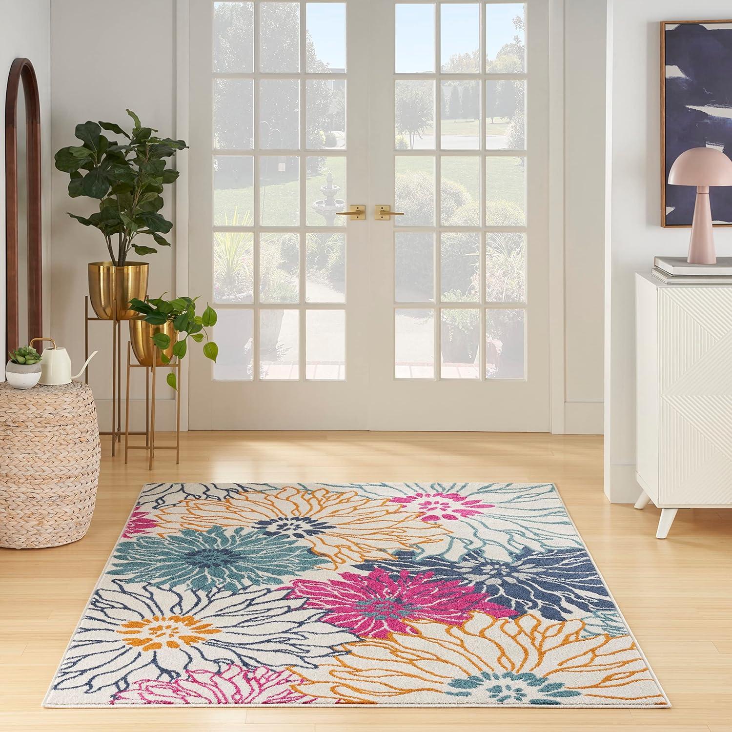 Handmade Off-White Floral Synthetic 8' x 10' Rug