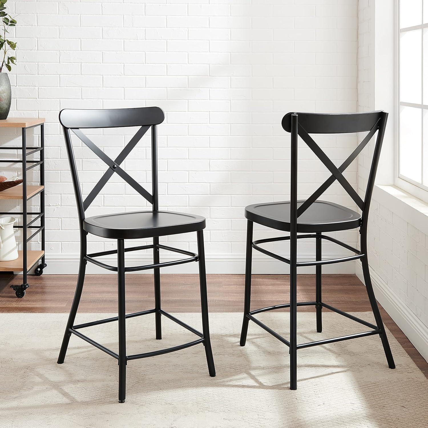 Set of 2 Camille Metal Counter Height Barstools Matte Black - Crosley: Sturdy Steel Frame, Kitchen Island Seating