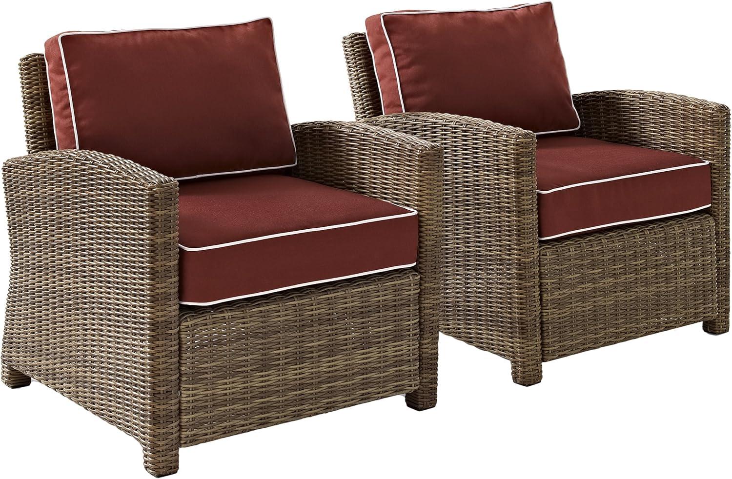 Bradenton 2-Piece Brown Wicker Outdoor Armchair Set with Red Cushions