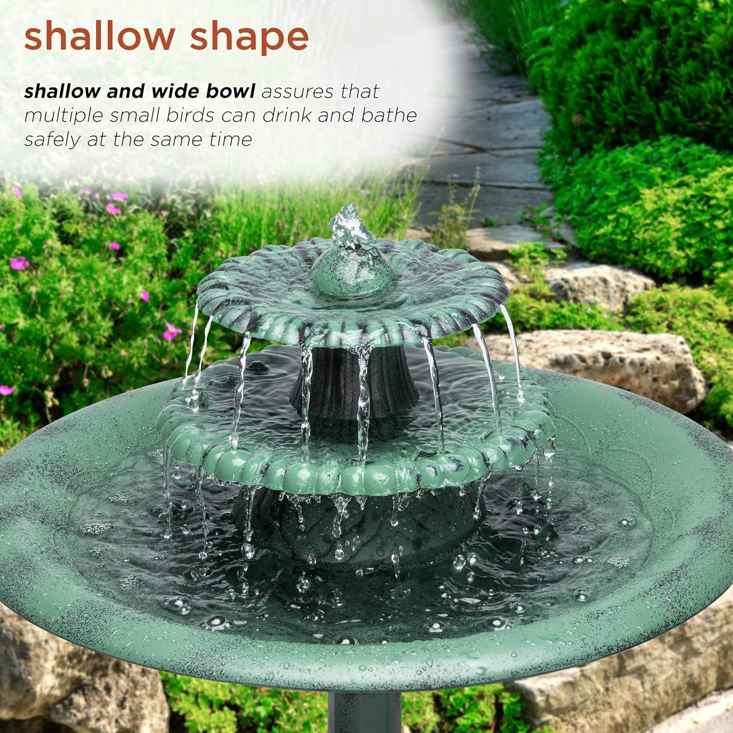 Alpine Corporation 3-Tier Outdoor Vintage Pedestal Fountain Bird Bath, Green