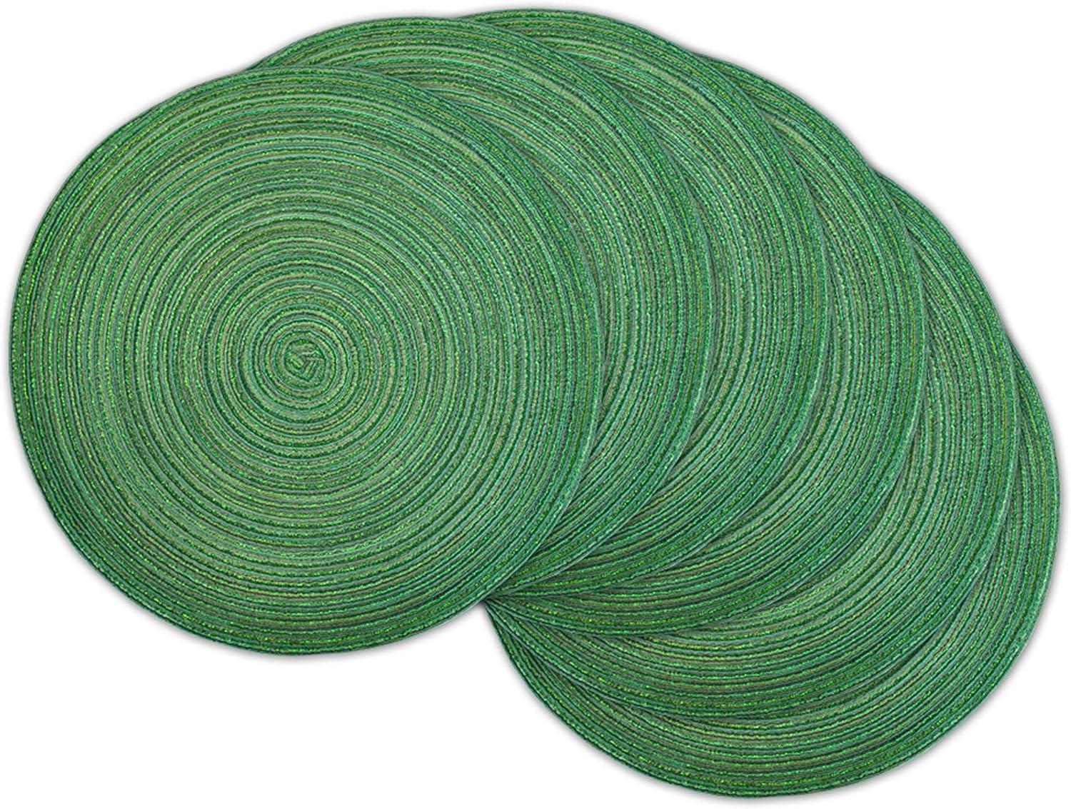 DII Metallic Woven Round Placemat, Green, 15" Diameter