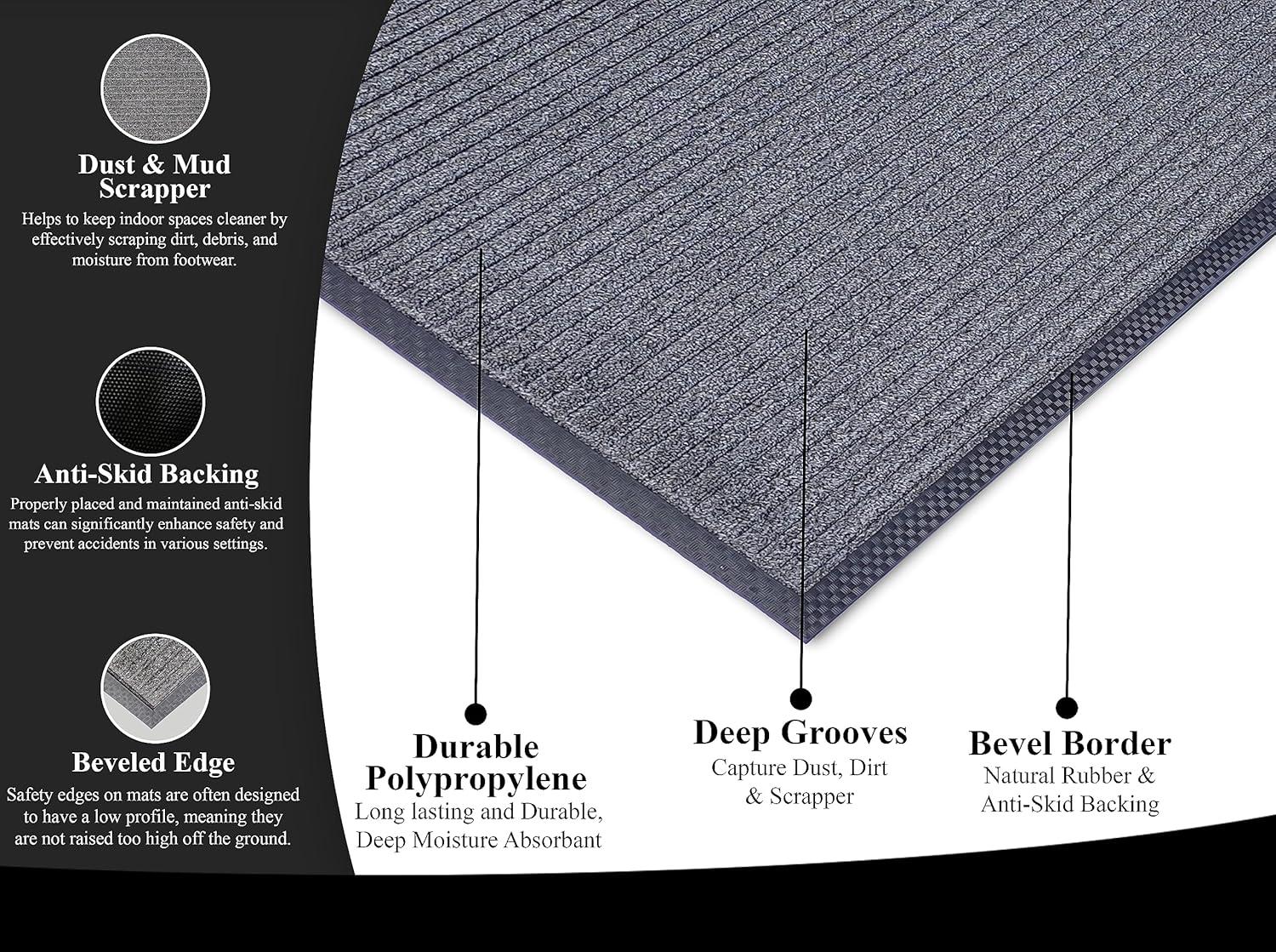 A1HC Indoor Outdoor Mat, Front and Back Entrance Welcome Mats, Front Door Patio Mats 16X24 Inches, Non-Slip Easy Clean Entrance Washable Doormat, Grey Stripe