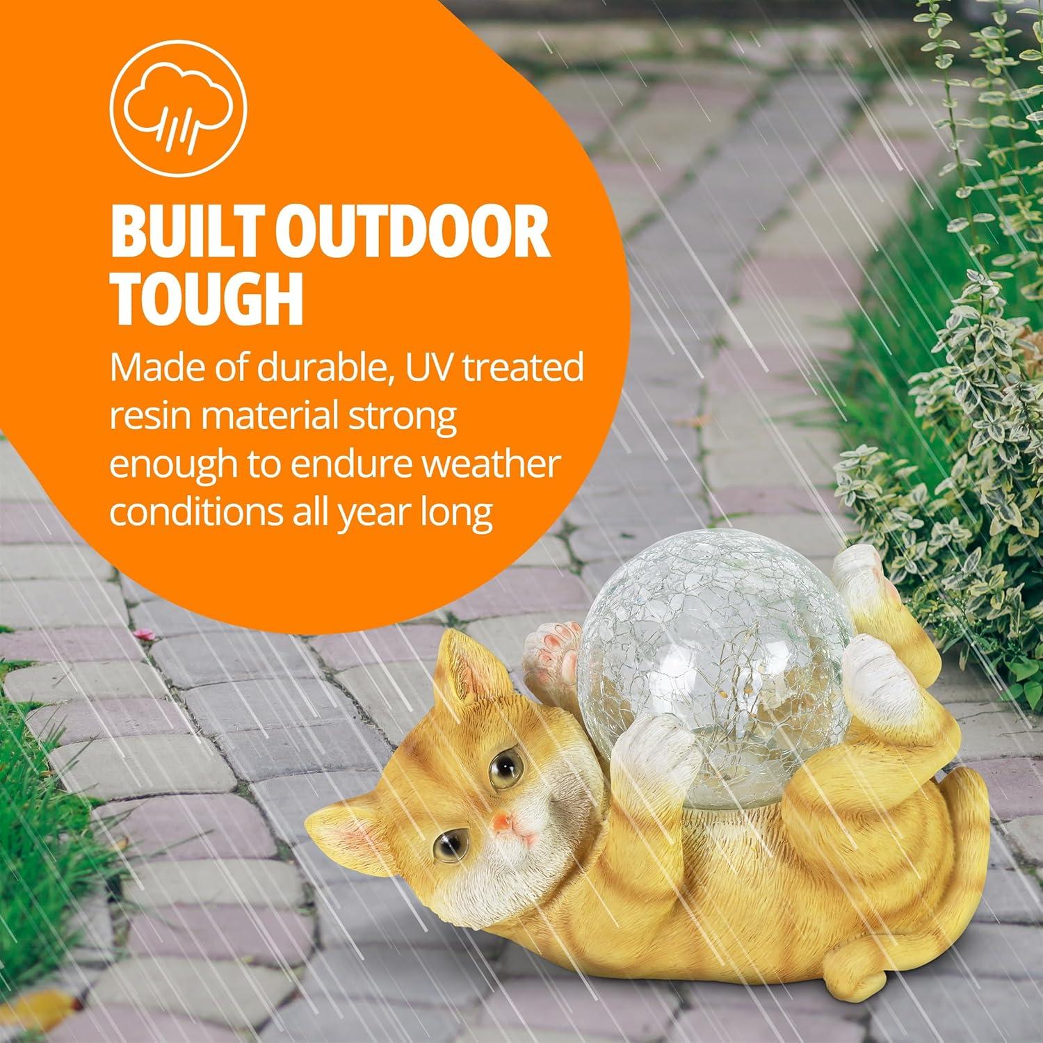 Exhart Exhart Solar Cat Playing with LED Crackle Ball Garden Statuary, 10.5 by 7.5 Inches