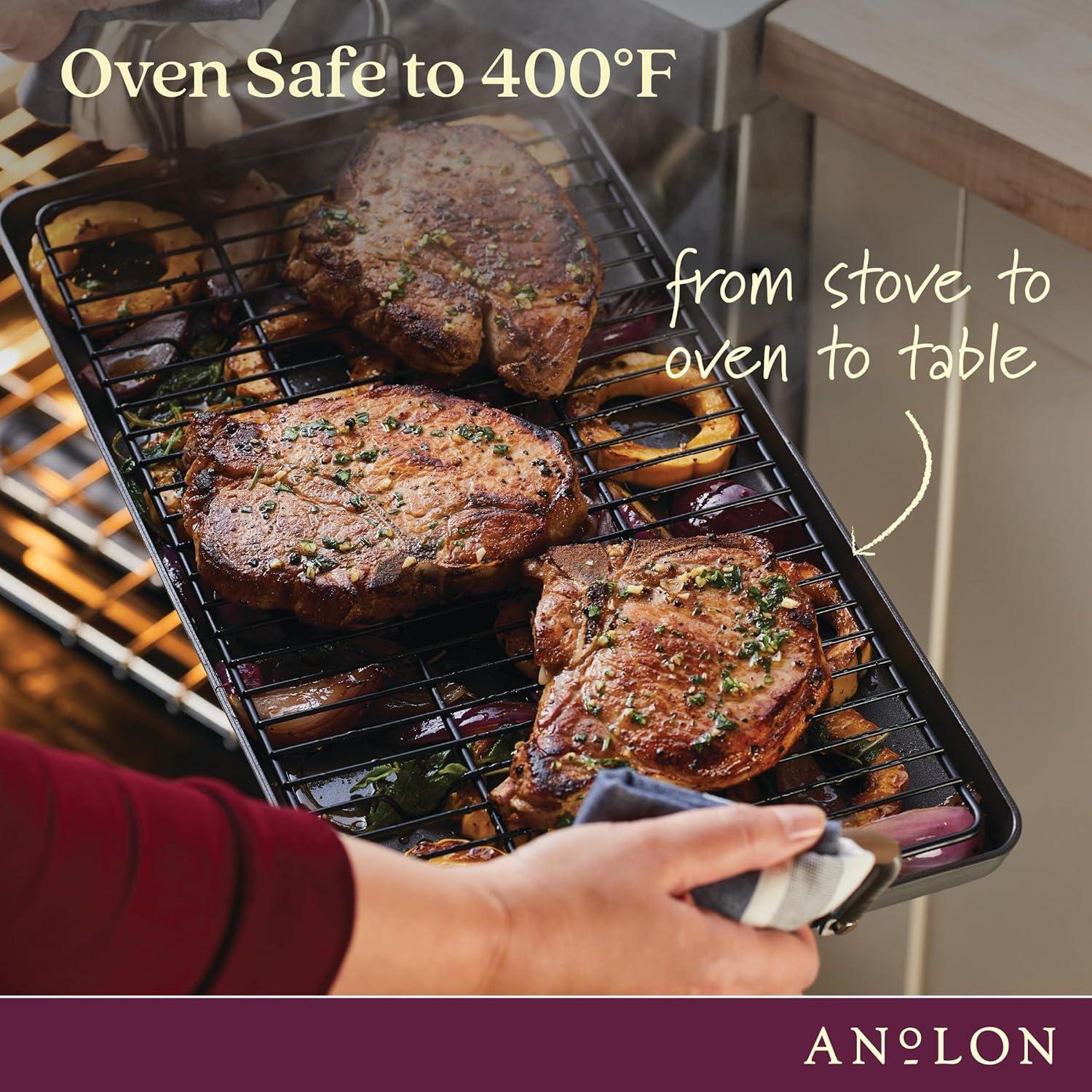 Anolon Advanced Home 10"x18" Double Burner Griddle Bronze: Nonstick, Hard Anodized, Oven-Safe, Silicone Handle