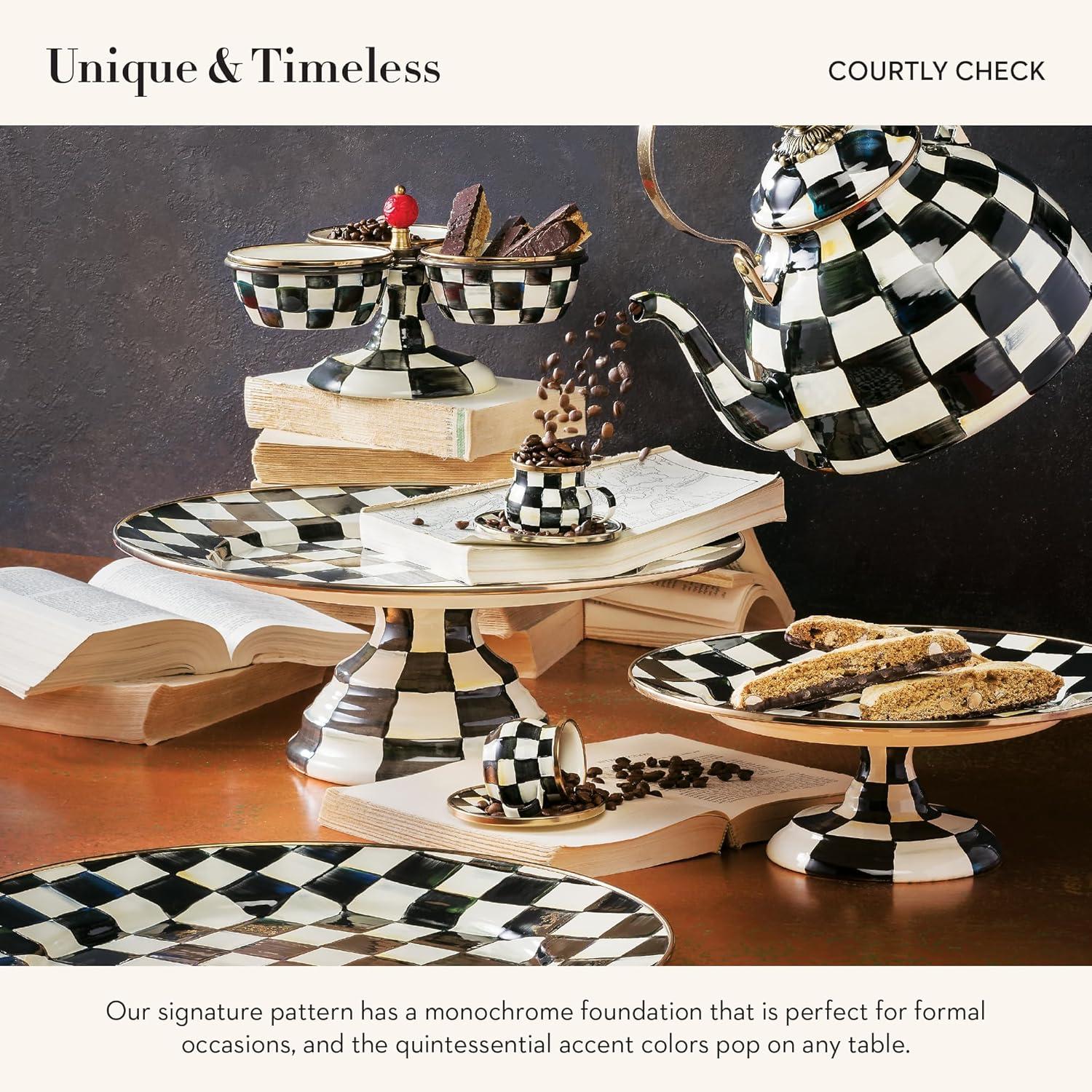 Courtly Check Enamel Espresso Cup & Saucer Set, Black and White