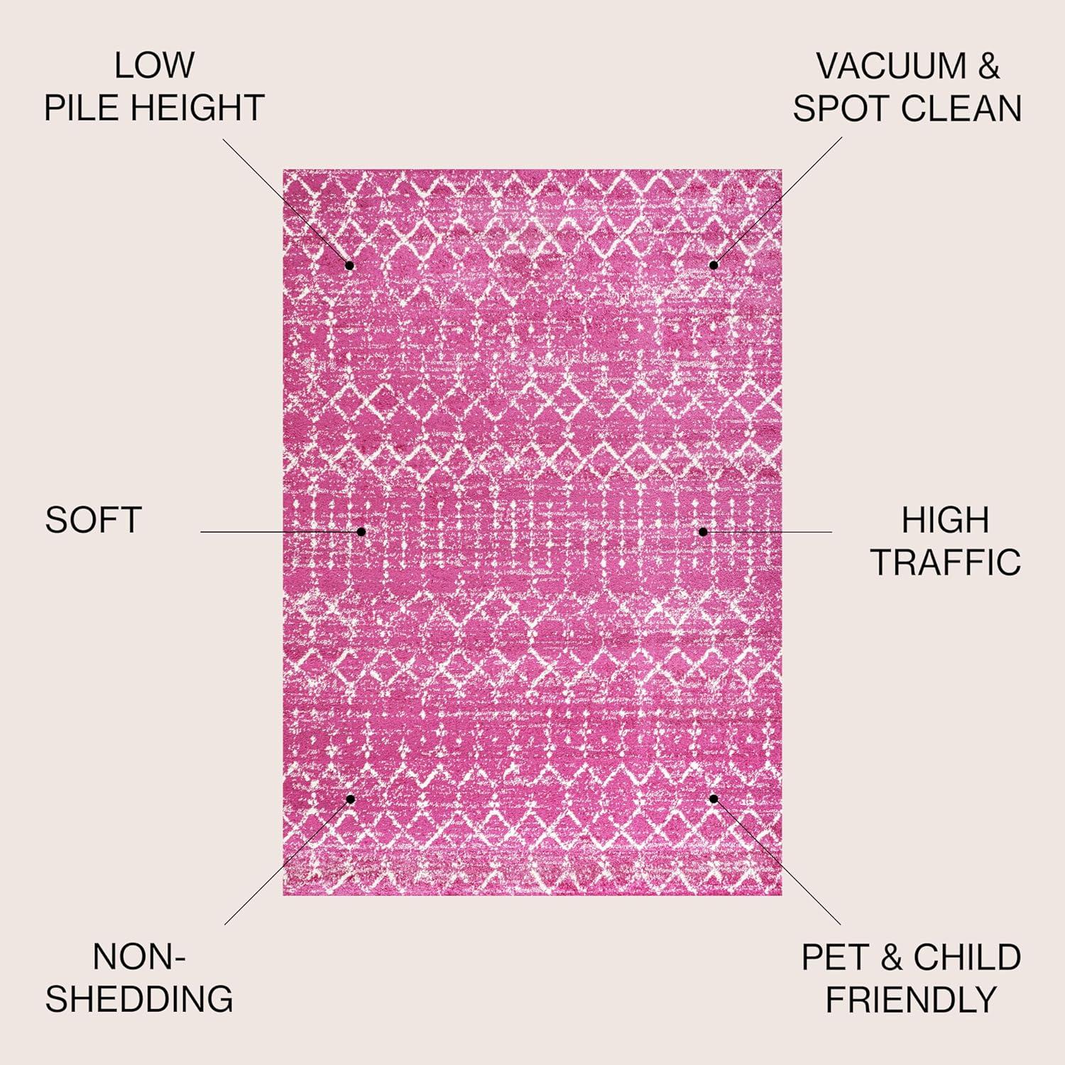 8' x 10' Moroccan HYPE Boho Vintage Diamond Area Rug, Fuchsia/Ivory - JONATHAN Y