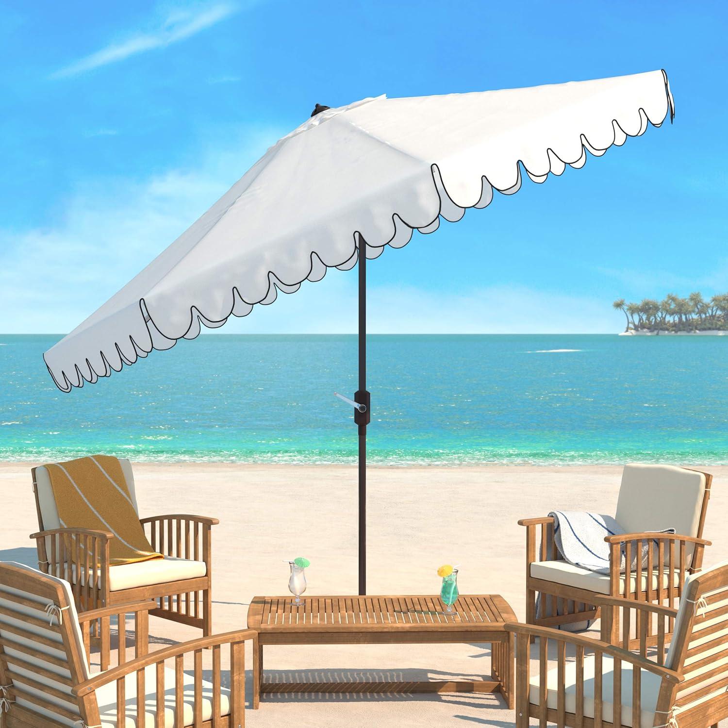 Venice 11Ft Round Crank Umbrella - PAT8110 - Ivory/Black - Safavieh