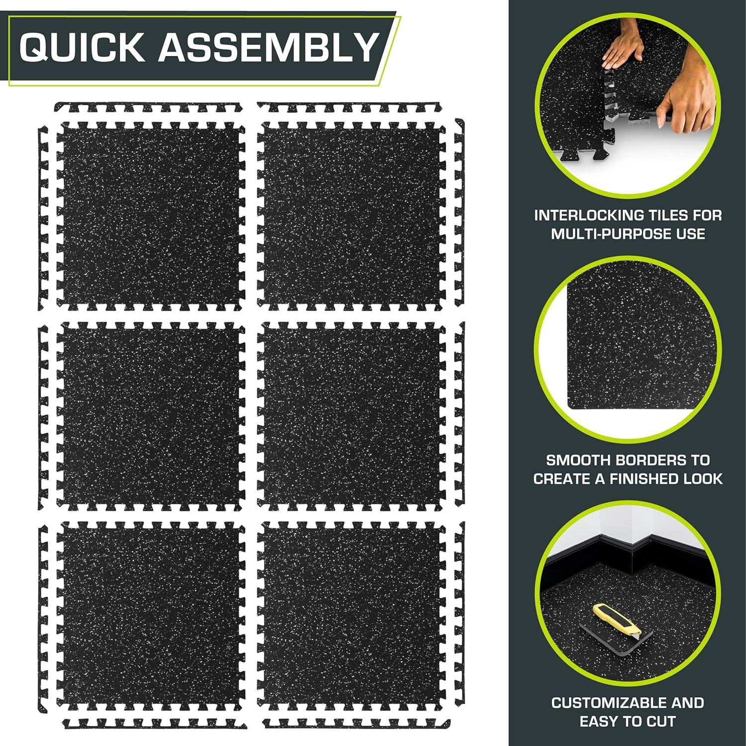 Black and Grey Rubber Top Exercise Puzzle Mat, 1/2-inch, 24 SQFT