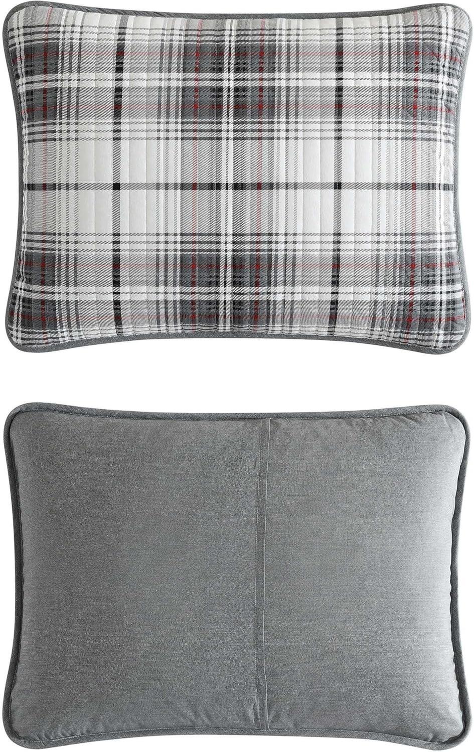 Eddie Bauer - Twin Quilt Set, Reversible Cotton Bedding with Matching Sham, Plaid Home Decor for All Seasons (Alder Plaid Grey, Twin)