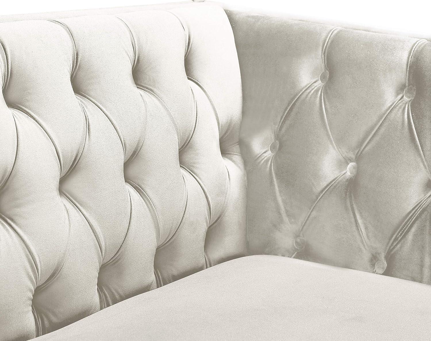 Michelle 90'' Cream Velvet Tufted Sofa with Gold Nailhead Trim