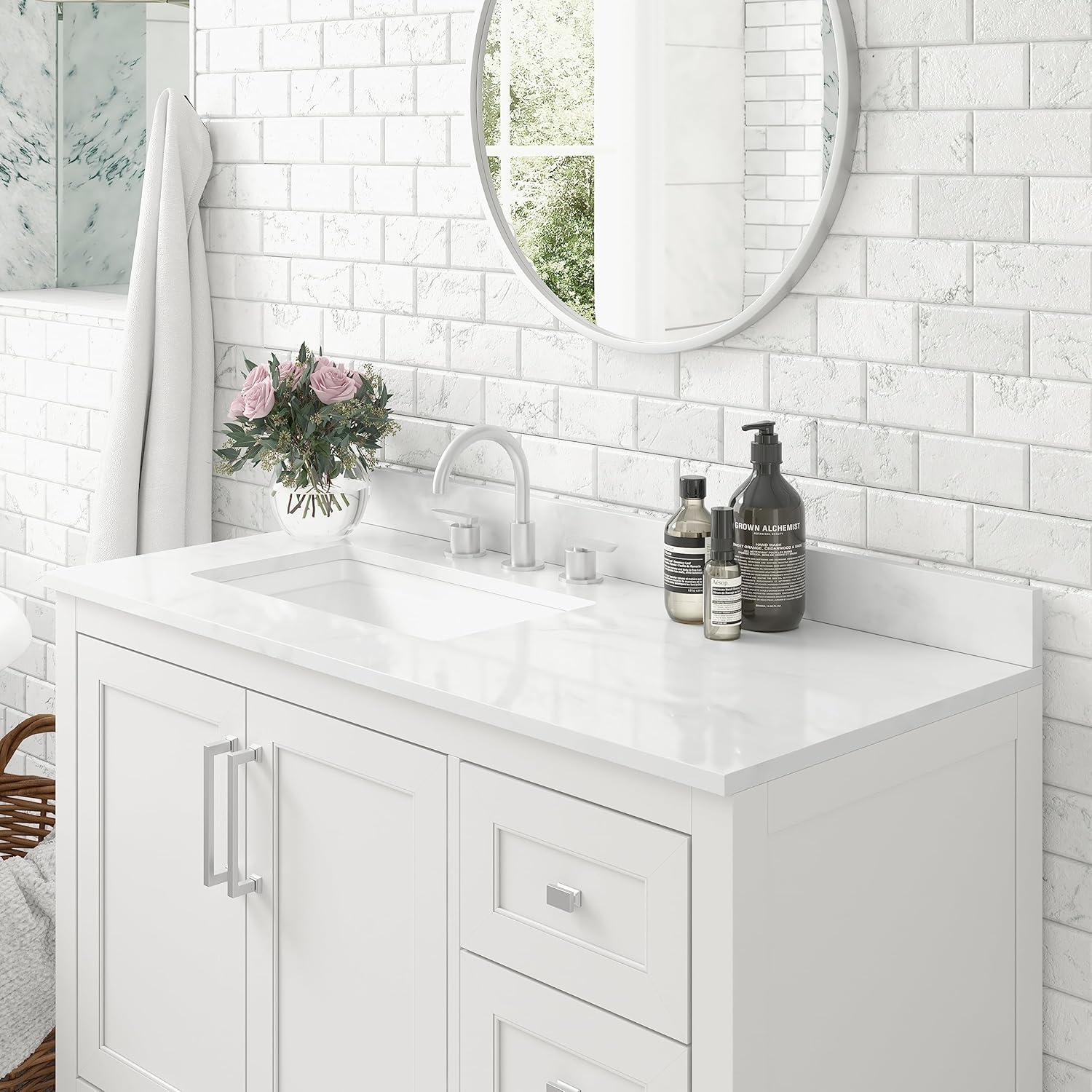 Taylor & Logan 42" Vivien Bathroom Vanity: Carrara Marble Top, Ceramic Sink, Engineered Wood