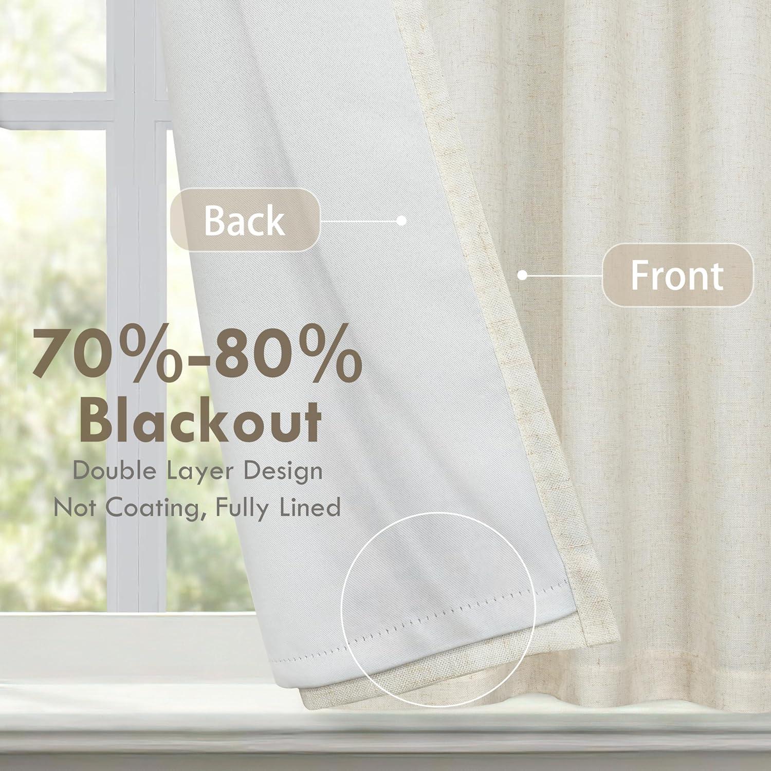 DriftAway  Blackout Linen Textured Solid Basic Room Darkening Thermal Insulated Tie Up 25"x47" - Light Linen