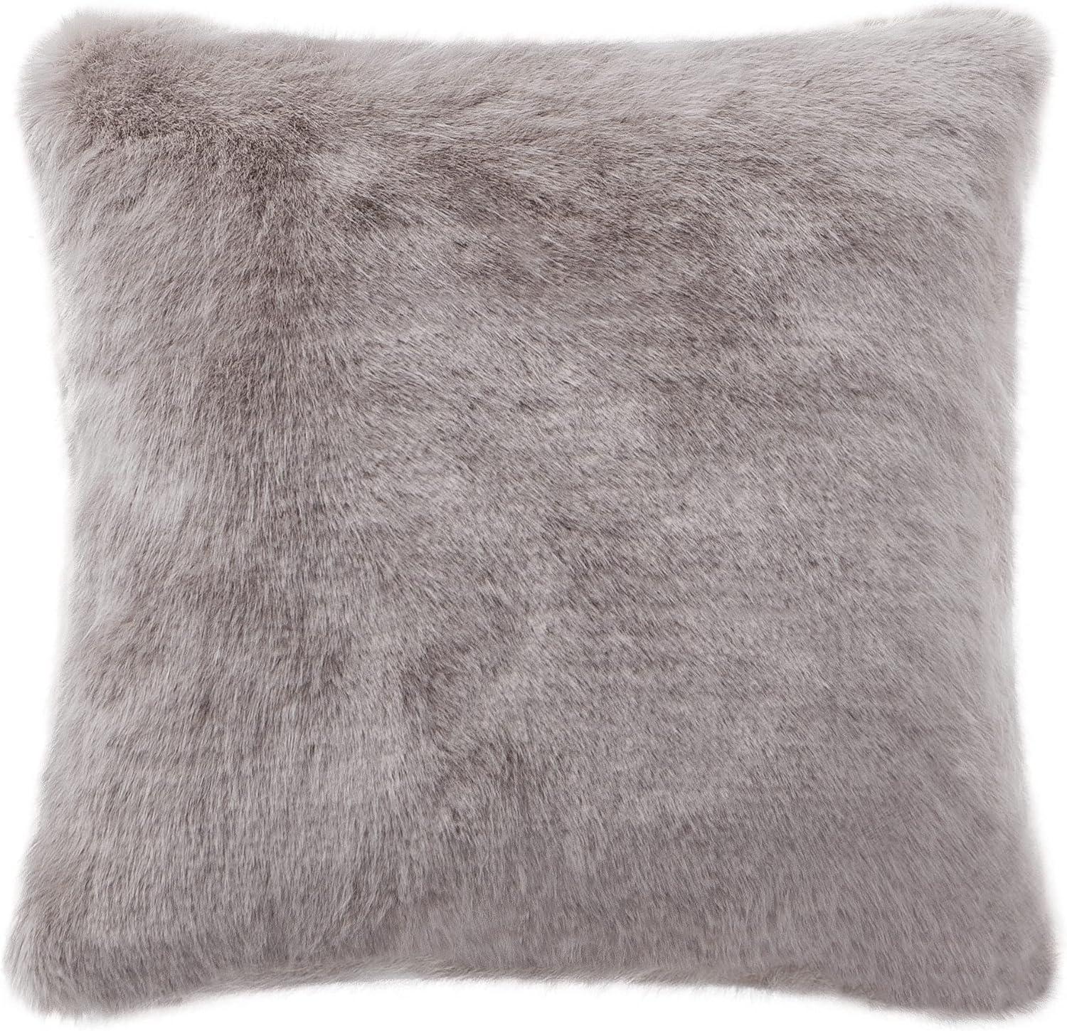 Blue and Taupe Embroidered Faux Fur Pillow Set