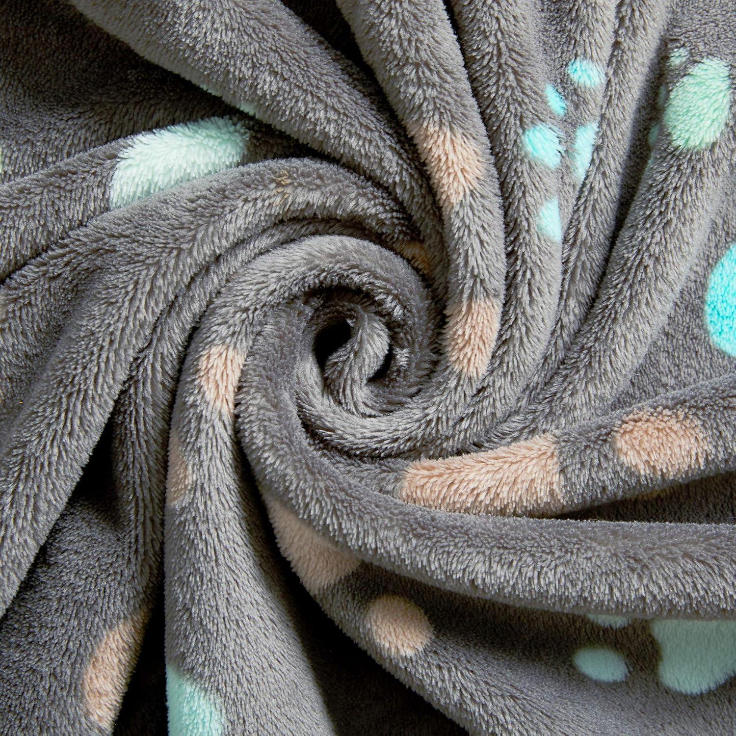 Gray Reversible Fleece Pet Blanket with Paw Prints