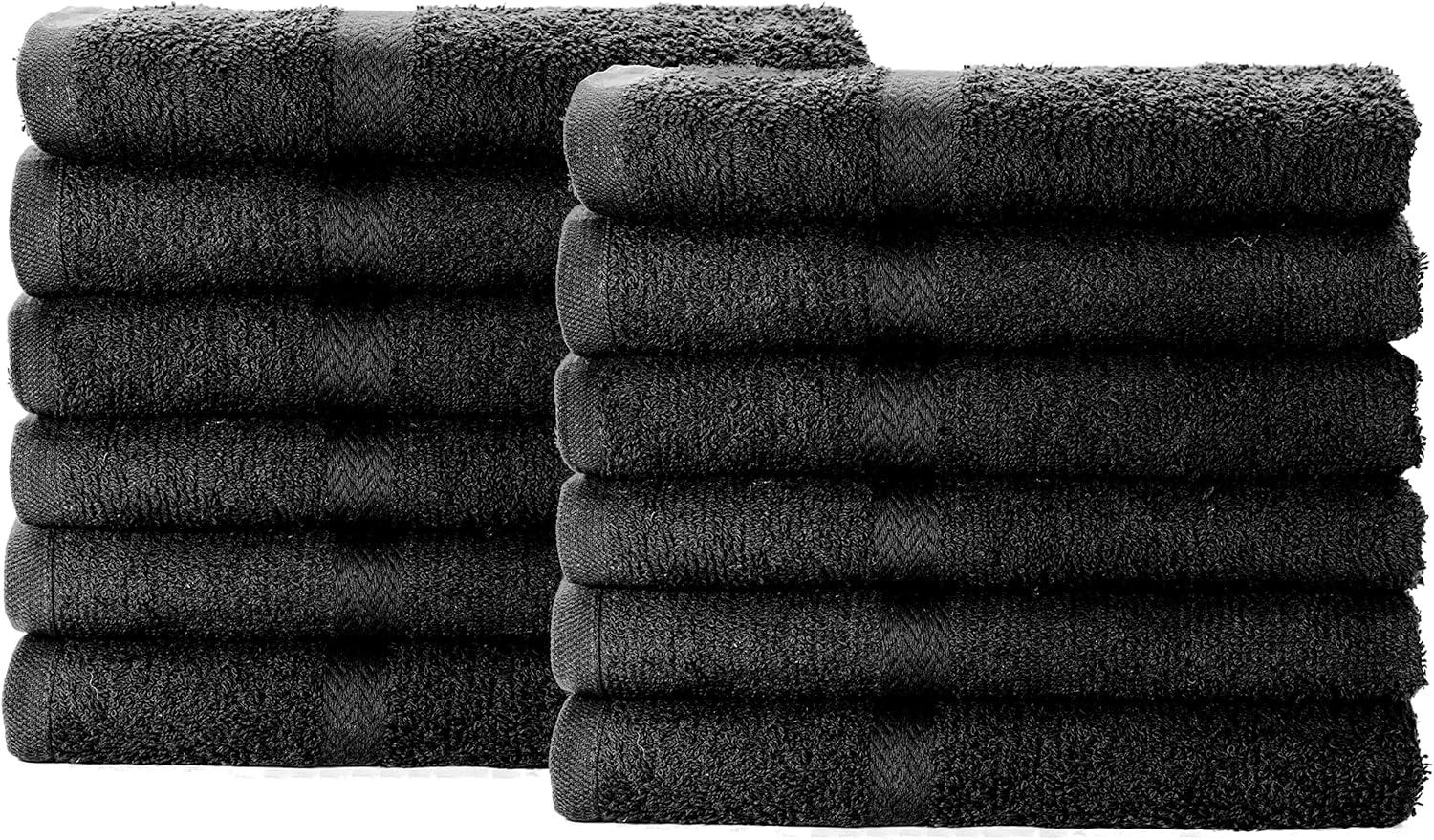 Bleach Proof Hand Towels Ringspun Cotton 16x27 - Ideal for Spa, Salons, Hospitality, Gym, Home Use - 12 Pcs - Black