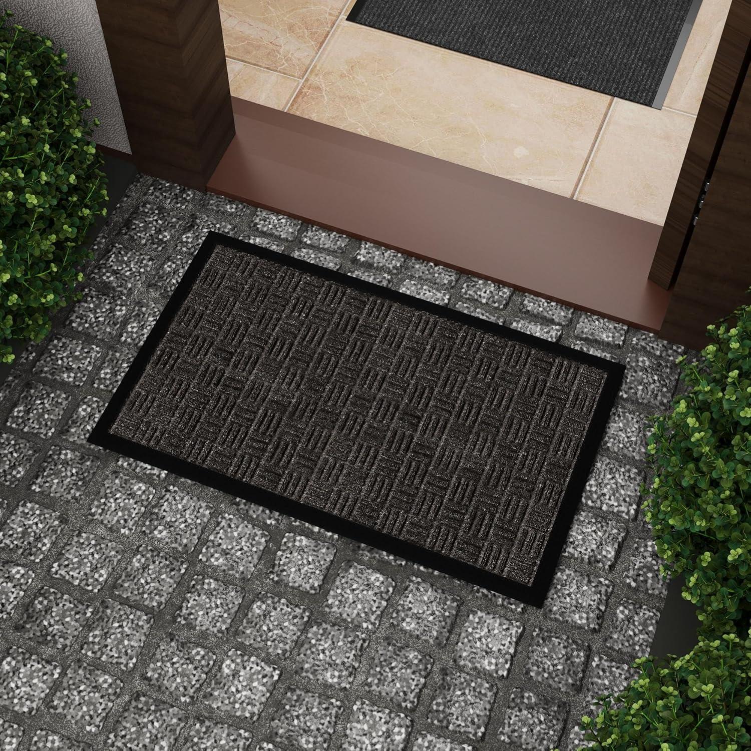 Ottomanson Easy clean, Waterproof Non-Slip Indoor/Outdoor Rubber Doormat, Black