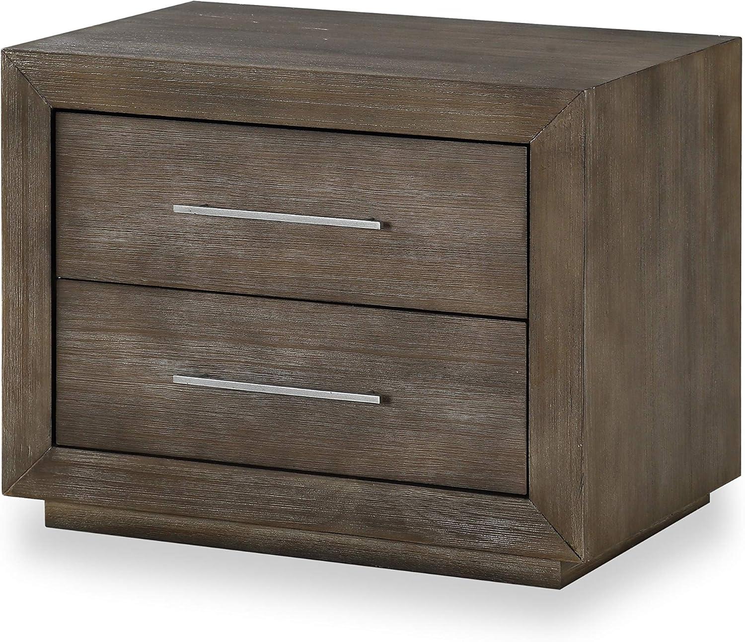 Rustic Dark Pine 2-Drawer Nightstand with USB Charger