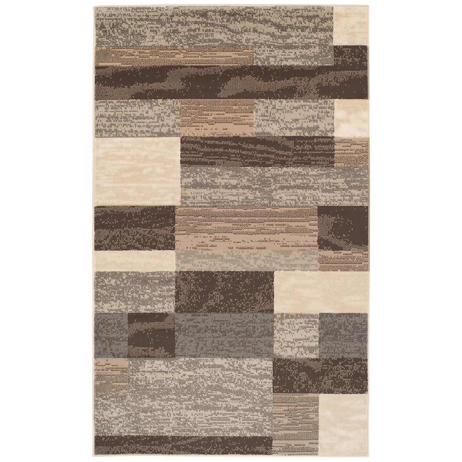 SUPERIOR Indoor Area Rug, Jute Backed, Modern Geometric Patchwork Floor Decor for Bedroom, Office, Living Room, Entryway, Hardwood Floors, Rockwood Collection, 8' x 10', Slate