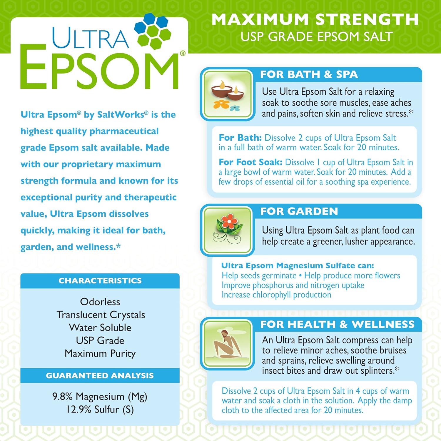 Saltworks Ultra Epsom Salt Therapeutic, Natural Soaking Solution, 2 lb. Pack