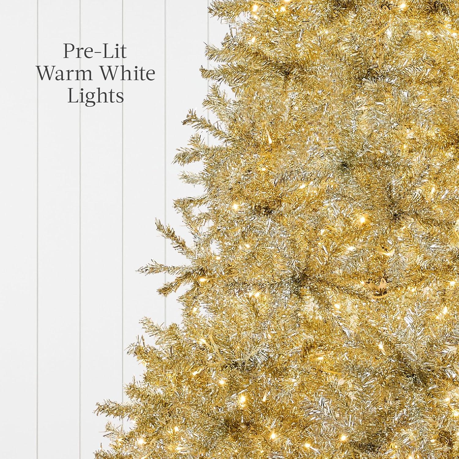 Best Choice Products Prelit 9ft Artificial Tinsel Christmas Tree Festive Holiday Decoration w/ 2,097 Tips - Gold