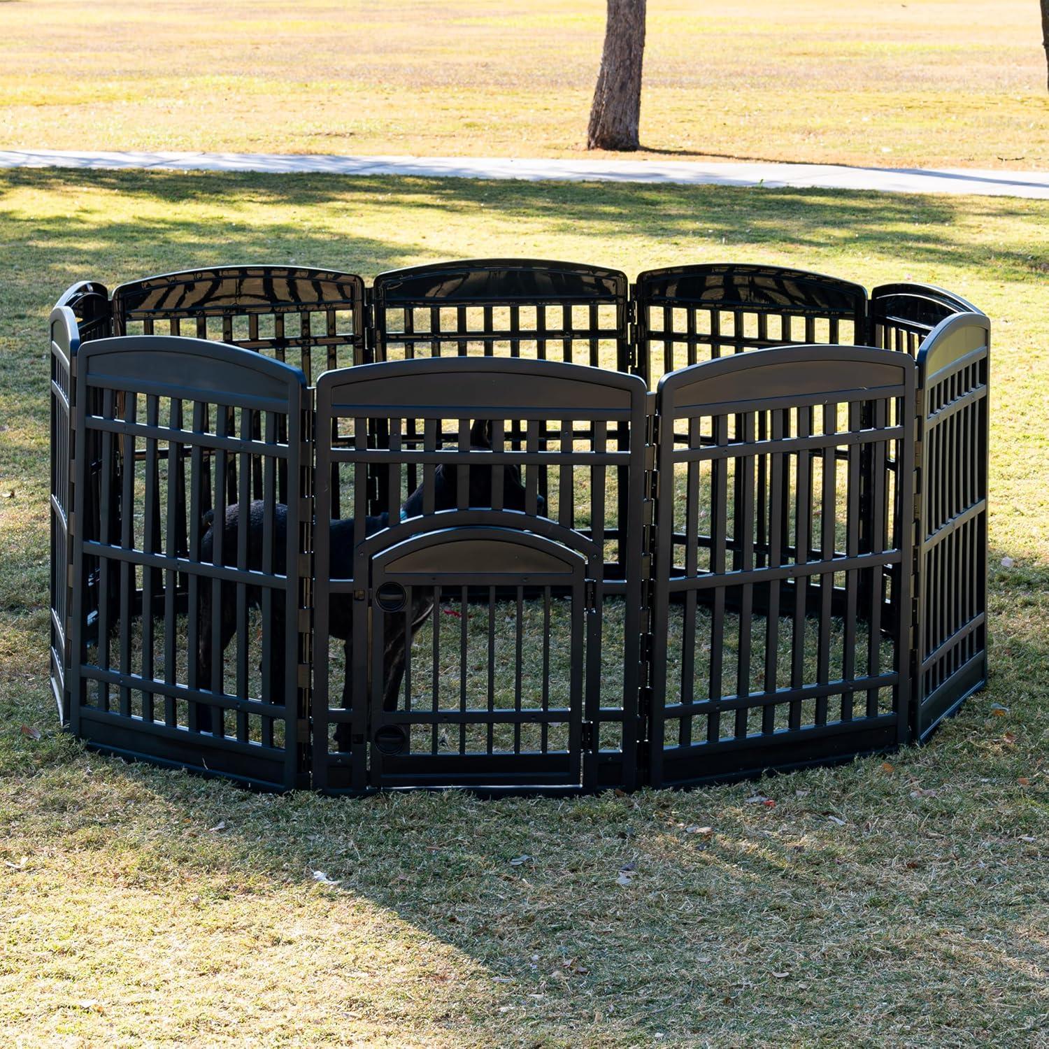 IRIS USA 35" 10 Panel Exercise Pet Playpen with Door for Dog, Black