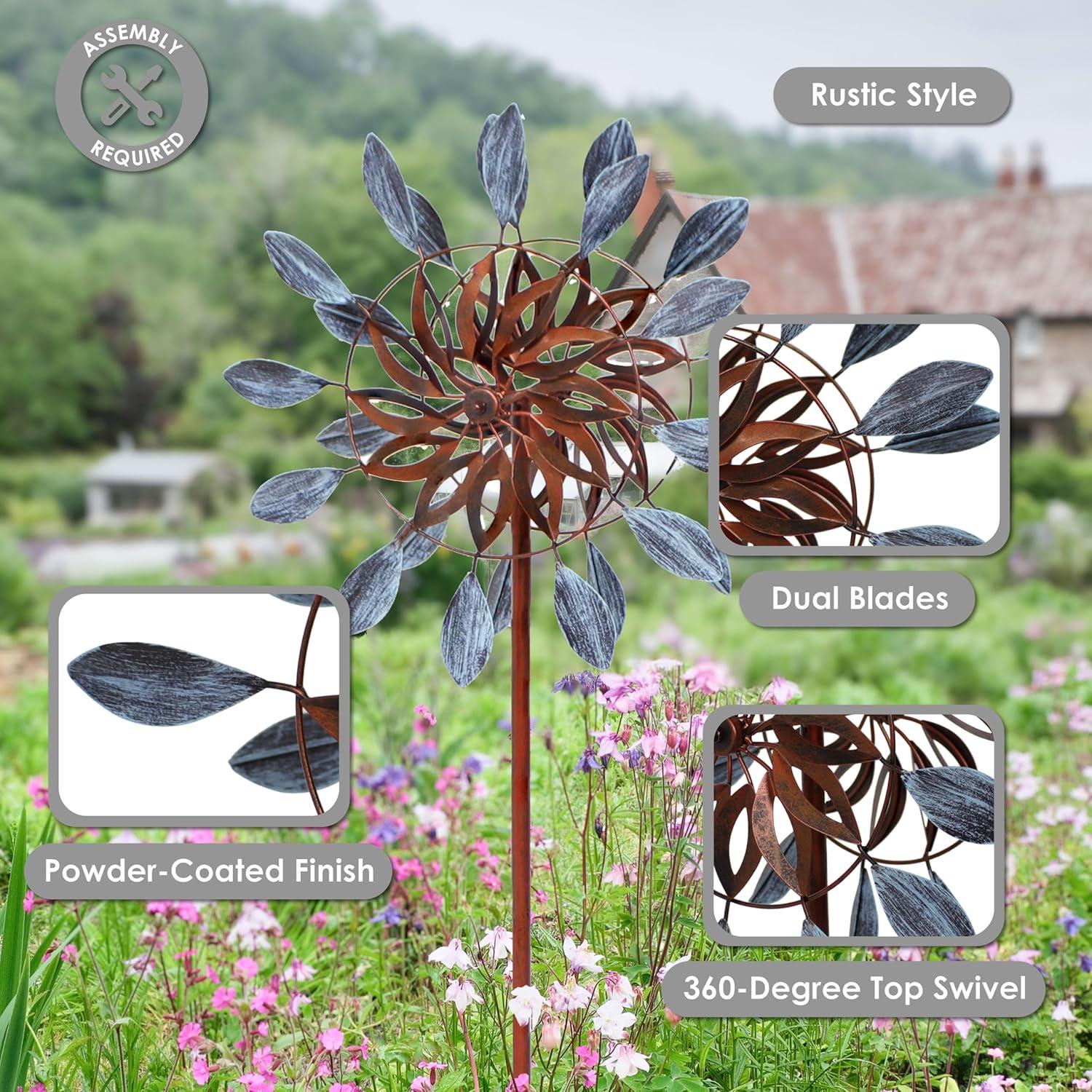 Blue and Brown Iron Dual-Blade Garden Wind Spinner