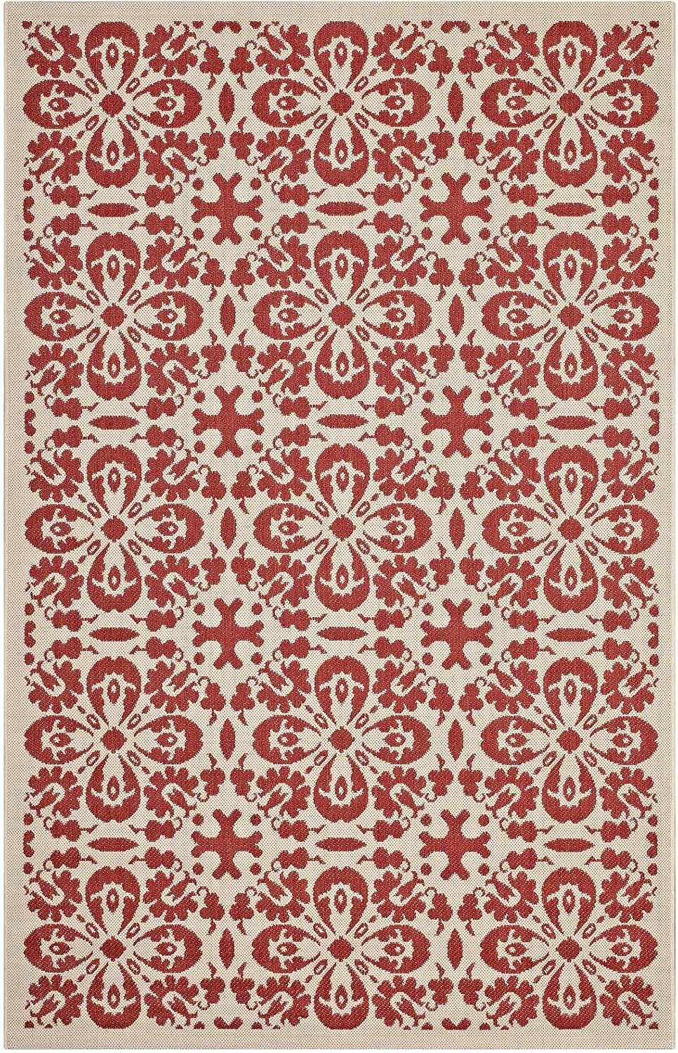 Modway Ariana 47x71" Vintage Floral Trellis Polypropylene Area Rug in Red/Beige