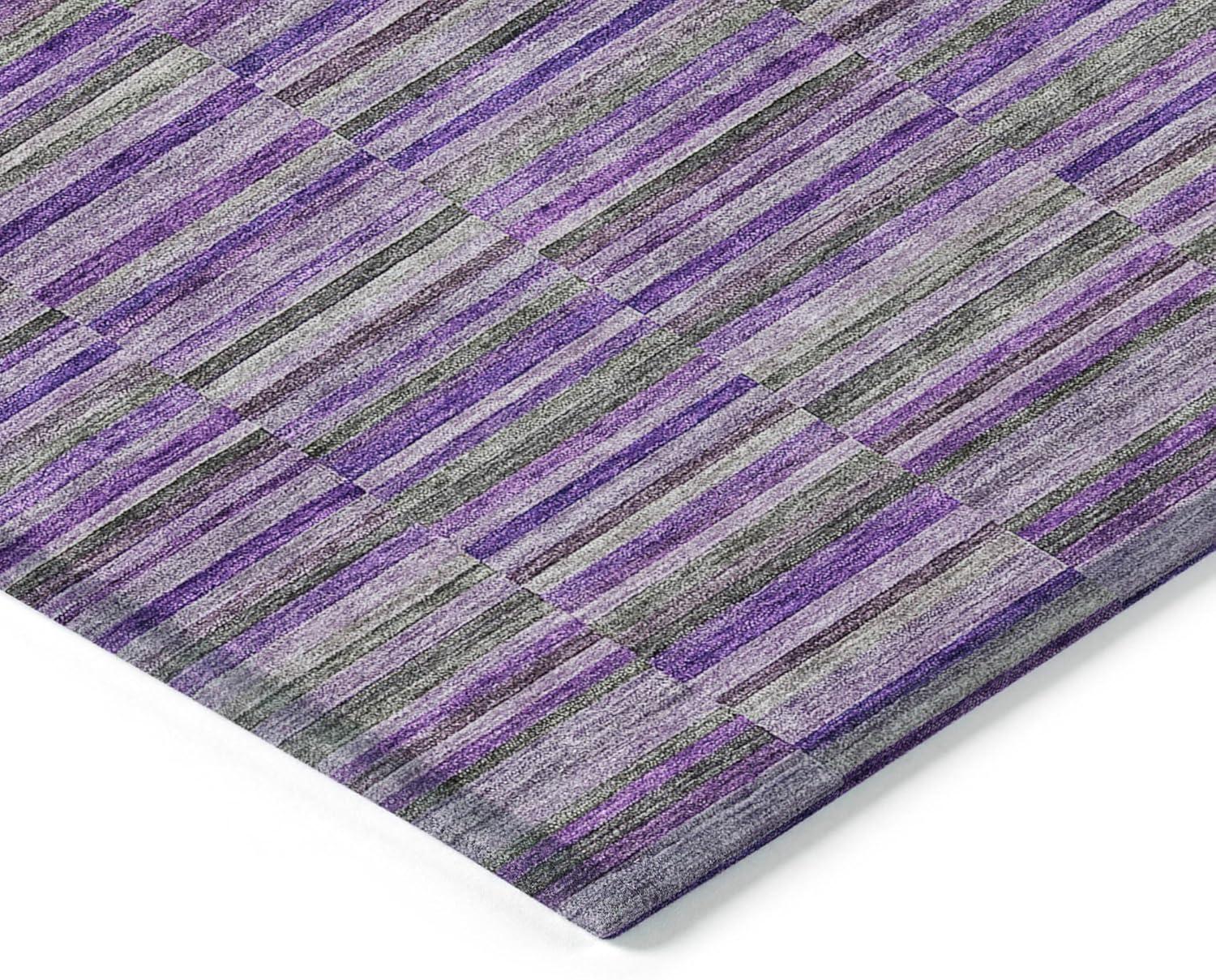 Purple and Gray Striped Synthetic Washable Indoor/Outdoor Rug