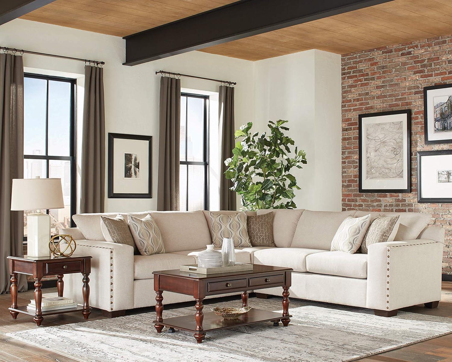 Coaster Aria Chenille Corner Sectional in Beige and Cappuccino