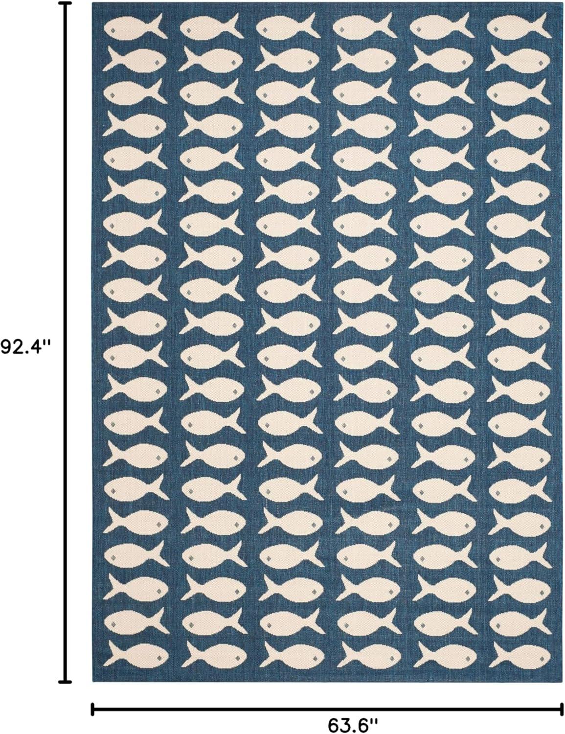 SAFAVIEH Courtyard Tranter Geometric Fish Indoor/Outdoor Area Rug, 5'3" x 7'7", Navy/Beige