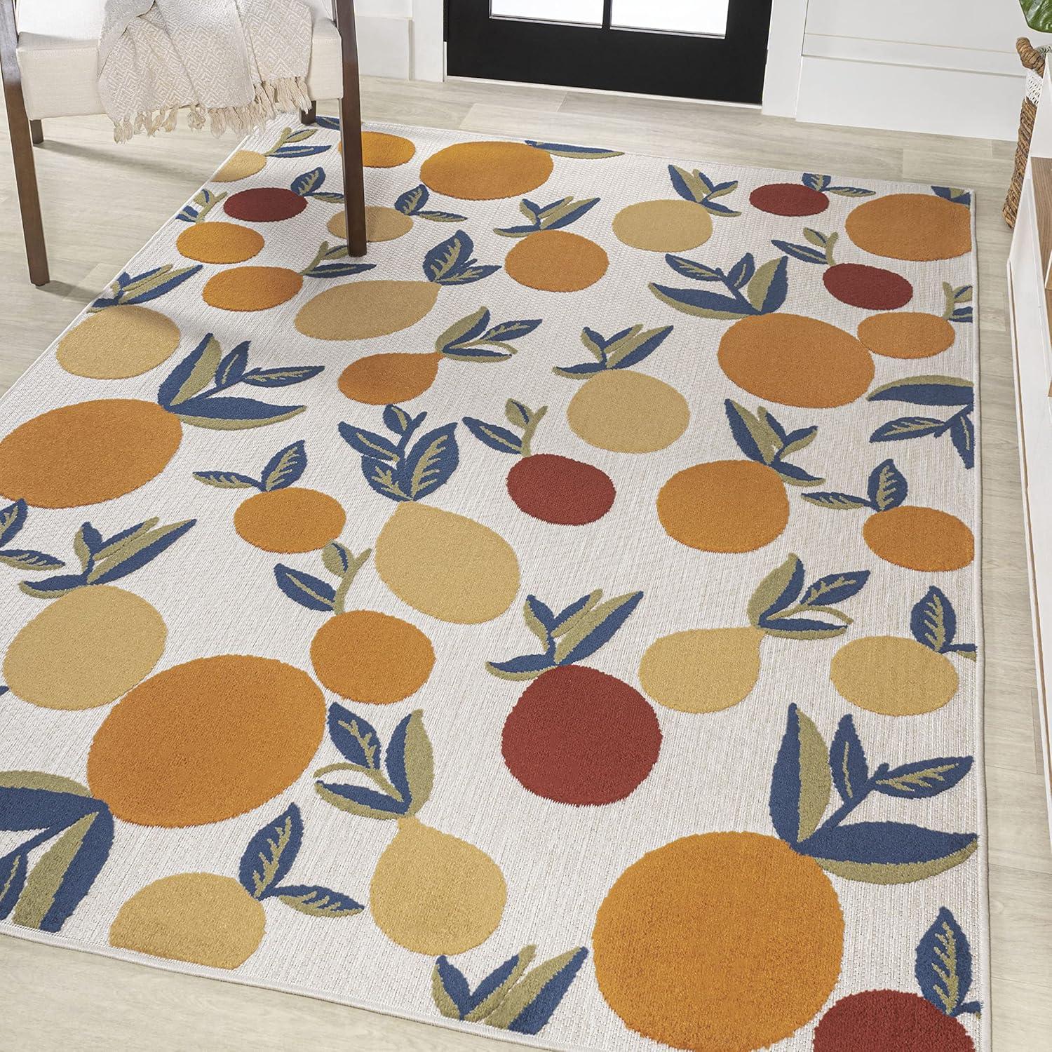 4' x 6' Limone Bold Lemon High-Low Indoor/Outdoor Area Rug, Orange/Beige/Cream - JONATHAN Y