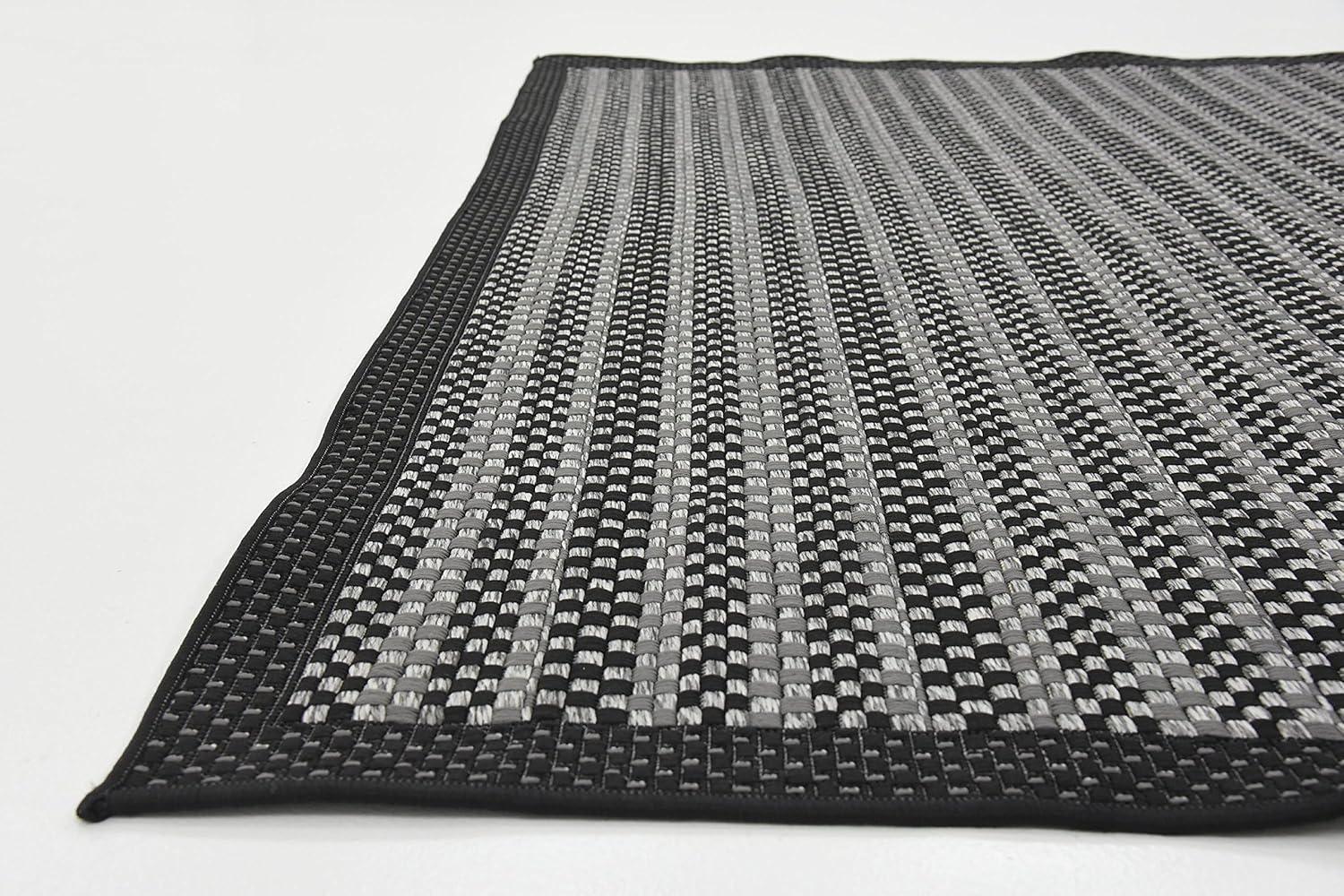 Gray Striped Synthetic 6' x 9' Outdoor Reversible Area Rug