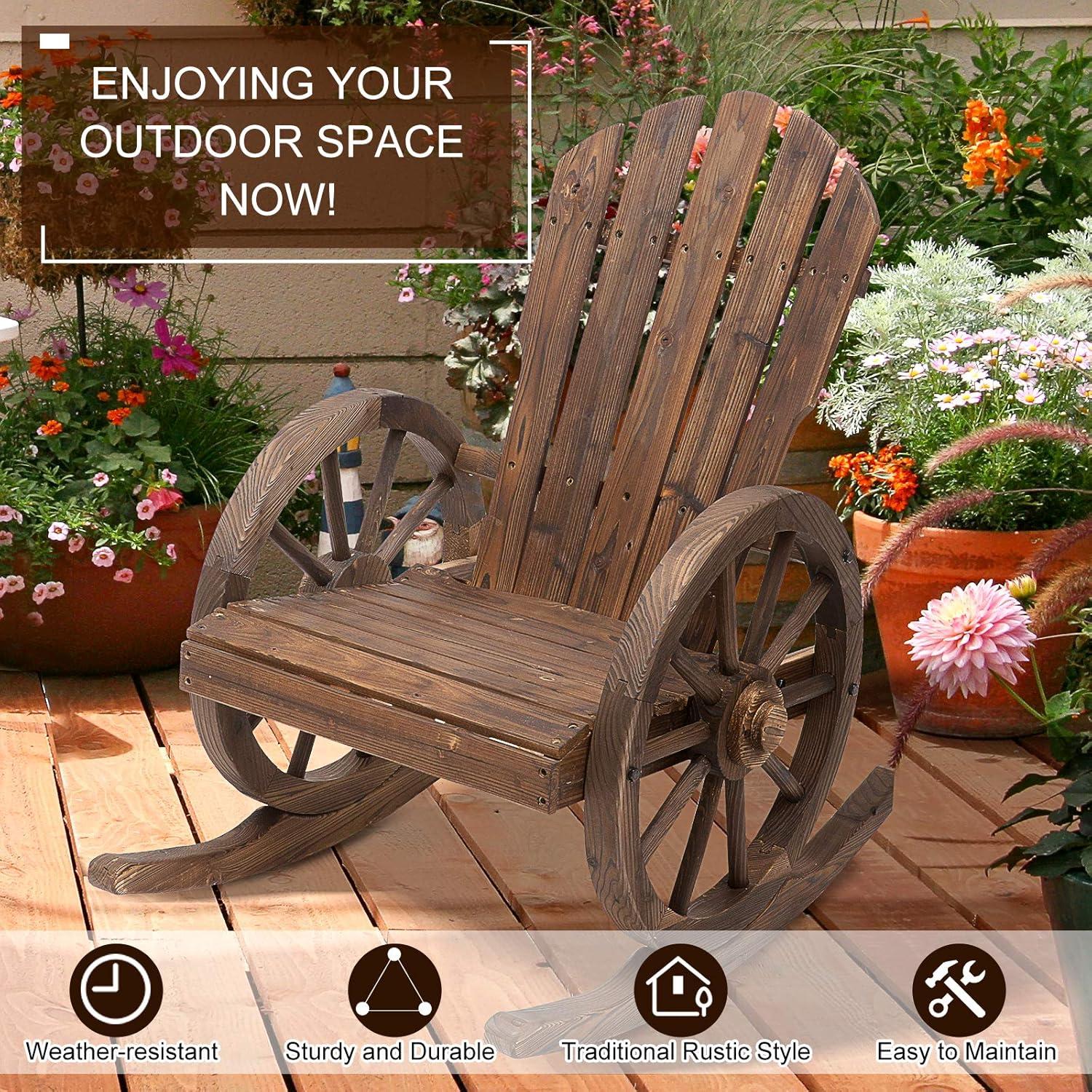 Outsunny Adirondack Rocking Chair with Slatted Design and Oversize Back for Porch, Poolside, or Garden Lounging