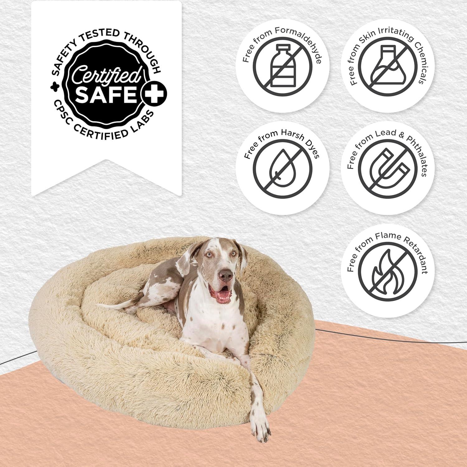 Best Friends by Sheri The Original Calming Donut Dog and Cat Bed Shag 2XL Dog Bed for Big Dogs, Taupe, 54" x 54"