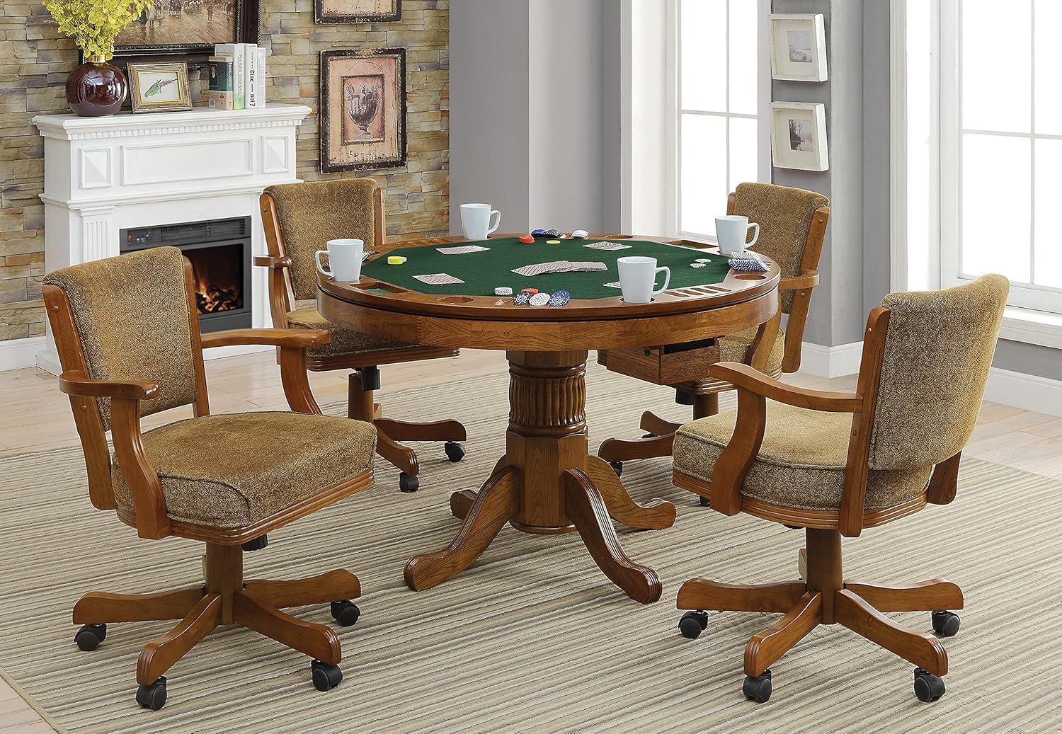 Chestnut Oak 47" Round Game Table with Green Felt