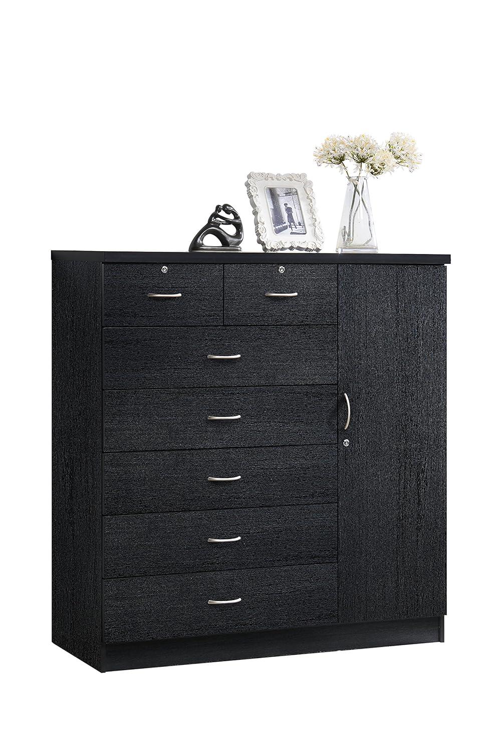 Hodedah 7 Drawer 1 Door Chest, Black