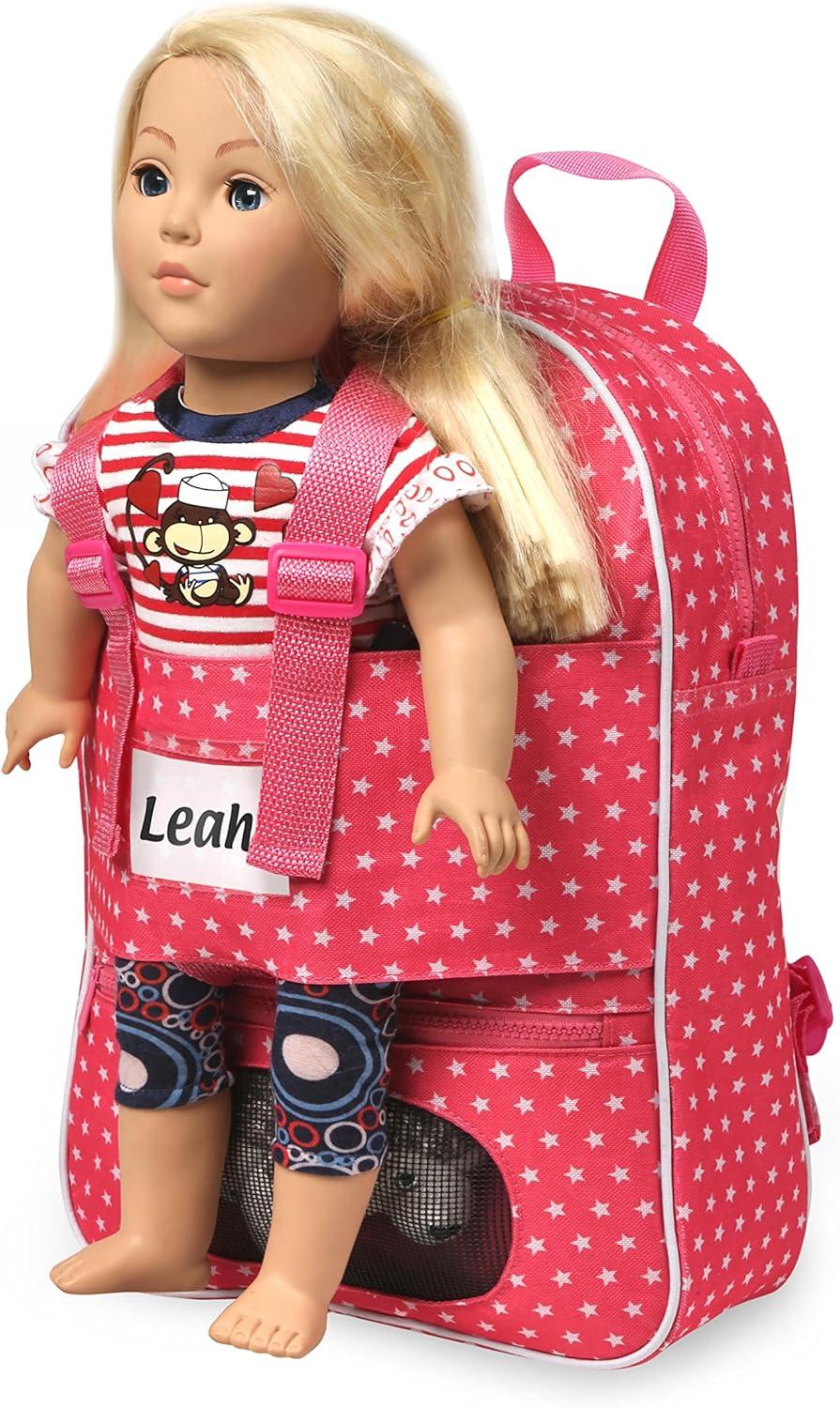 Badger Basket Doll Travel Backpack with Plush Friend Compartment - Star Pattern