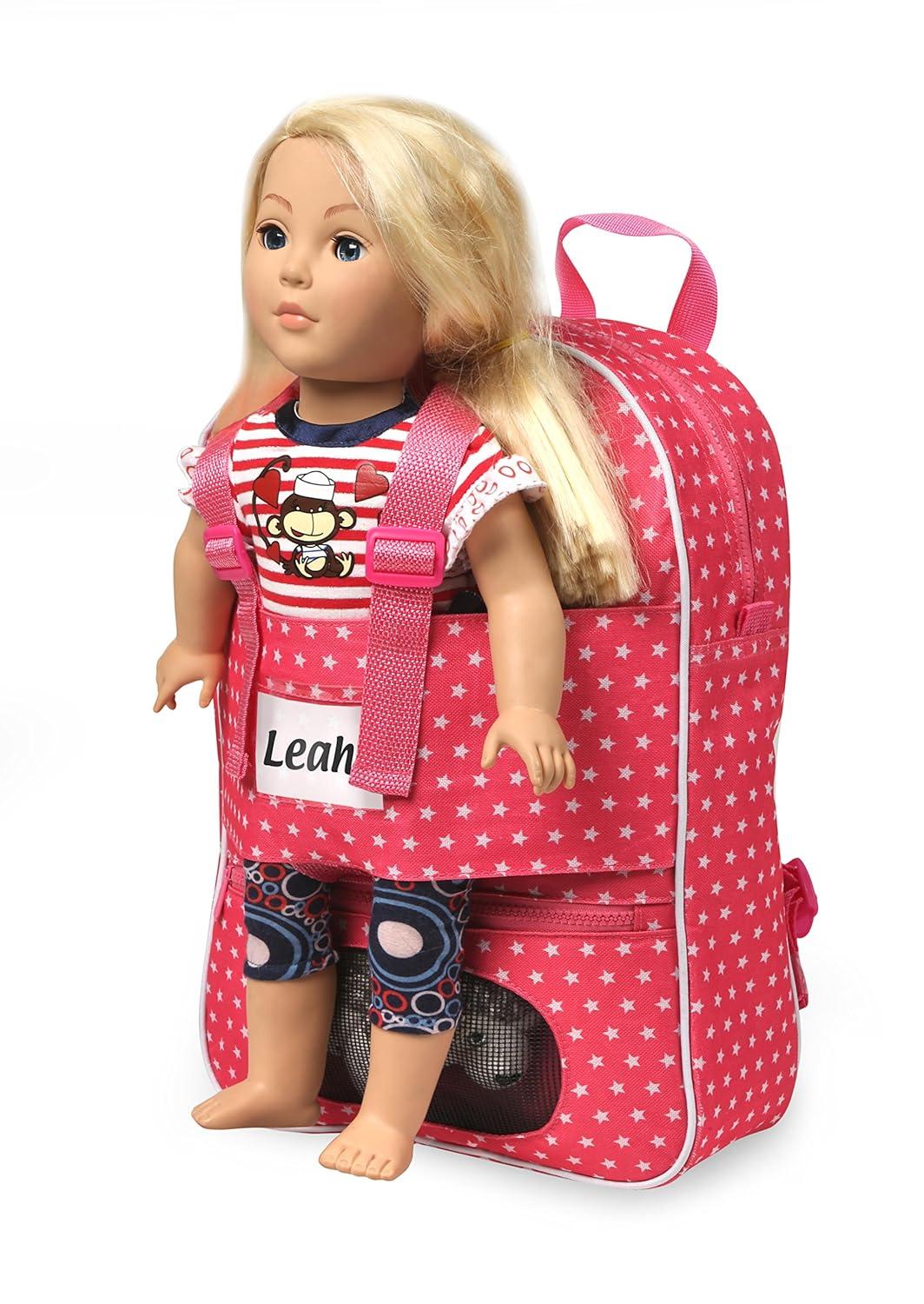 Badger Basket Doll Travel Backpack with Plush Friend Compartment - Star Pattern