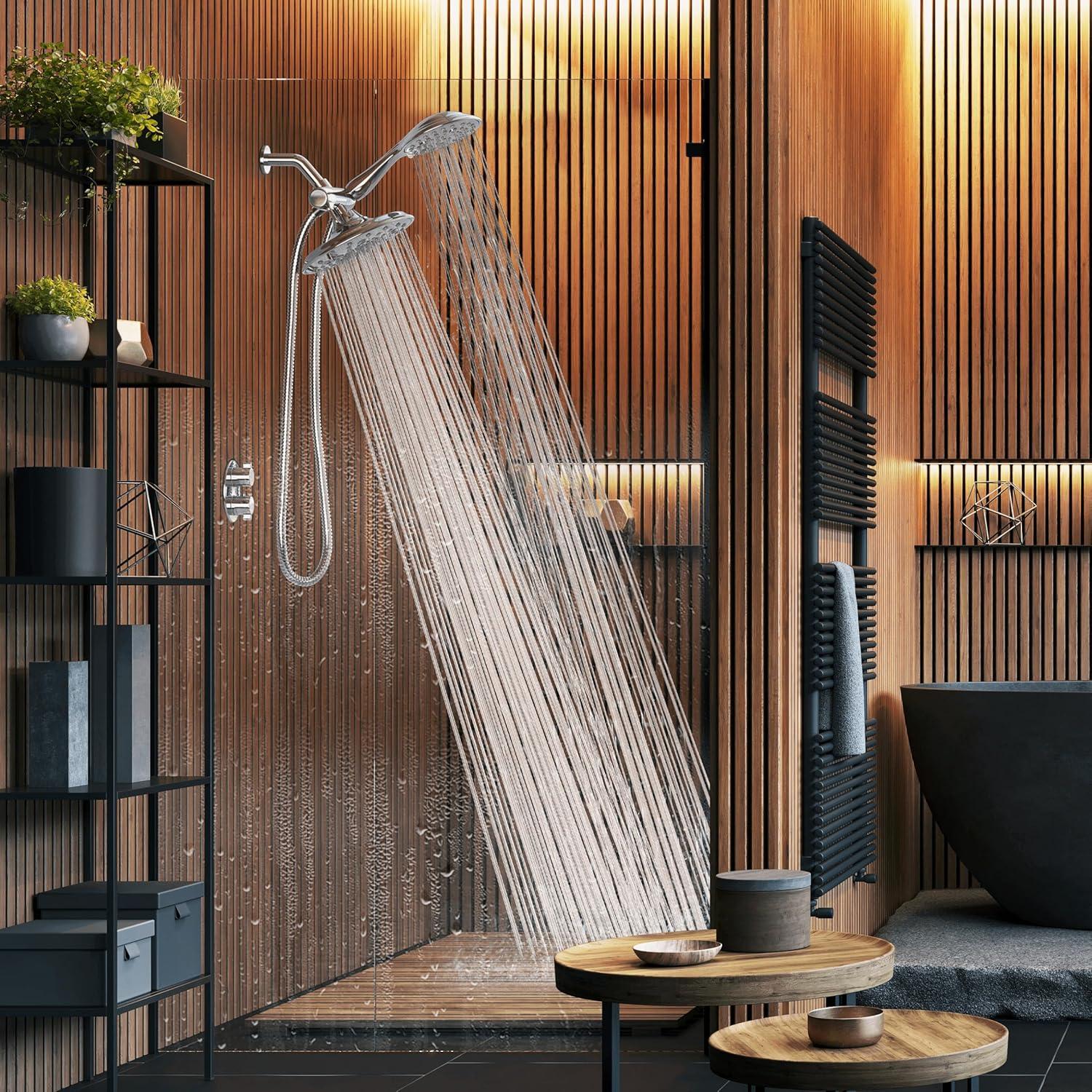 SparkPod Dual Shower Head - 8'' High Pressure Rain Shower Heads with Handheld Spray Combo - Rainfall, Handheld & Dual Mode - Easy Install 3-Way Showerhead with Hose & Holder (Midnight Black Matte)
