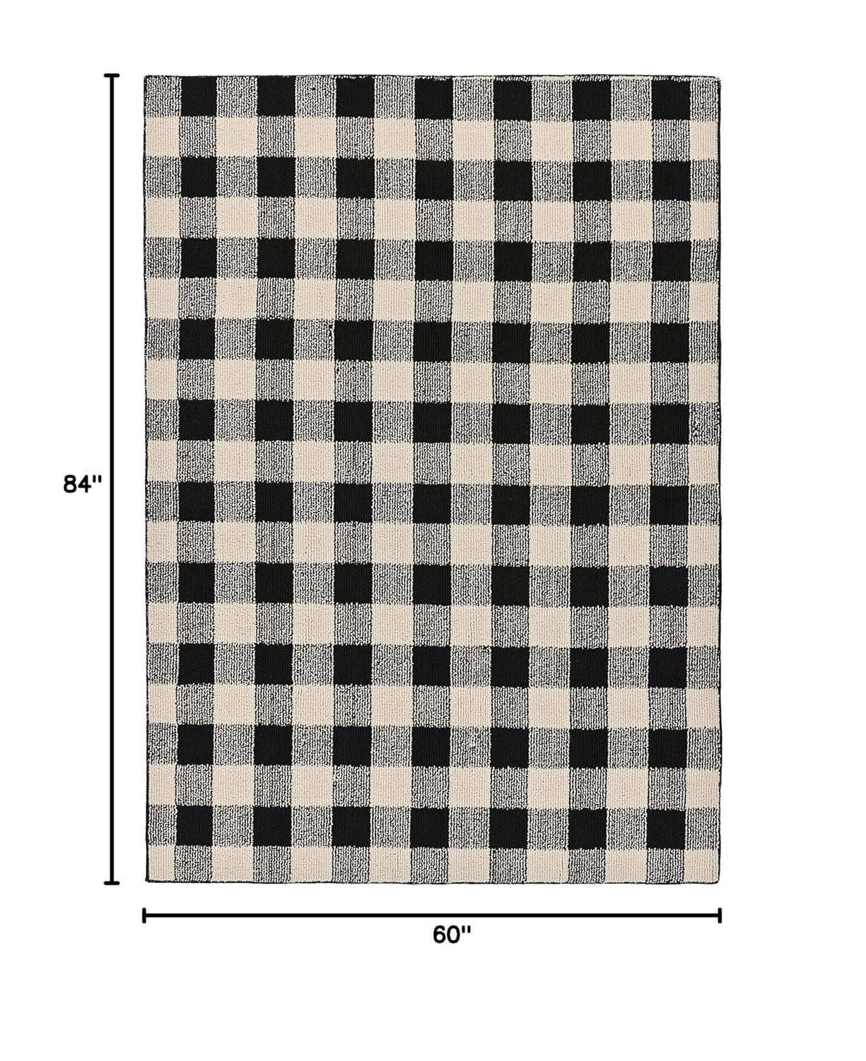 Garland Rug Country Living Buffalo Plaid Polypropylene Black/Ivory Indoor/Outdoor Area Rug, 5' x 7'