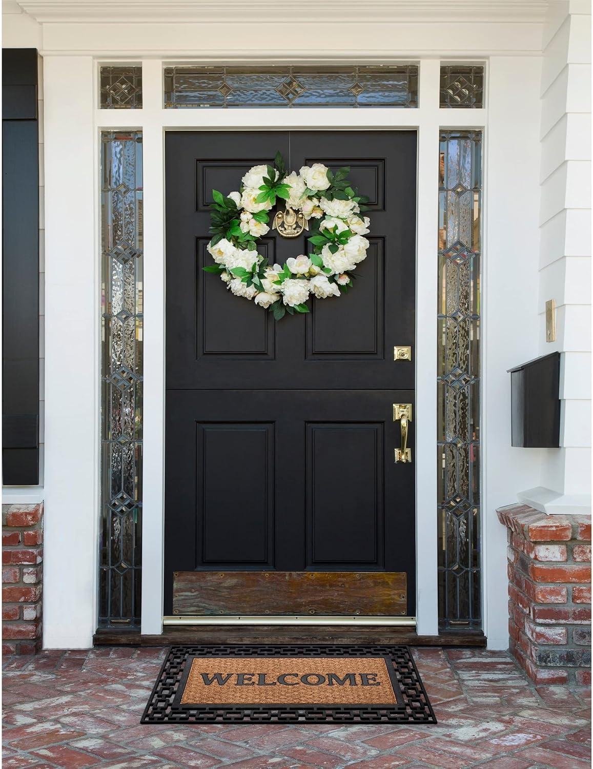 Wrought Iron Rubber Door Mat, 18" L x 30" W, Rectangle, Art Deco