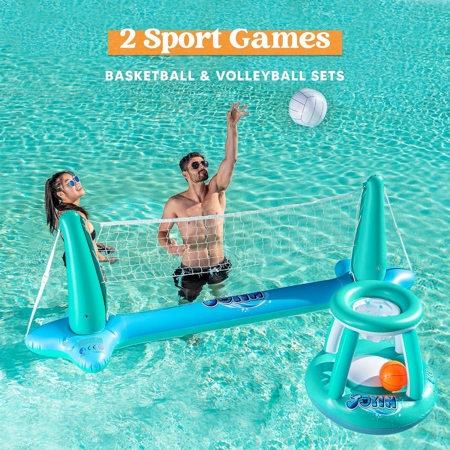 Phantoscope Floating Swimming Game Toy For Kids And Adults, Summer Floaties, Volleyball Court (105”X28”X35”)|Basketball (27”X23”X27”),L-Blue