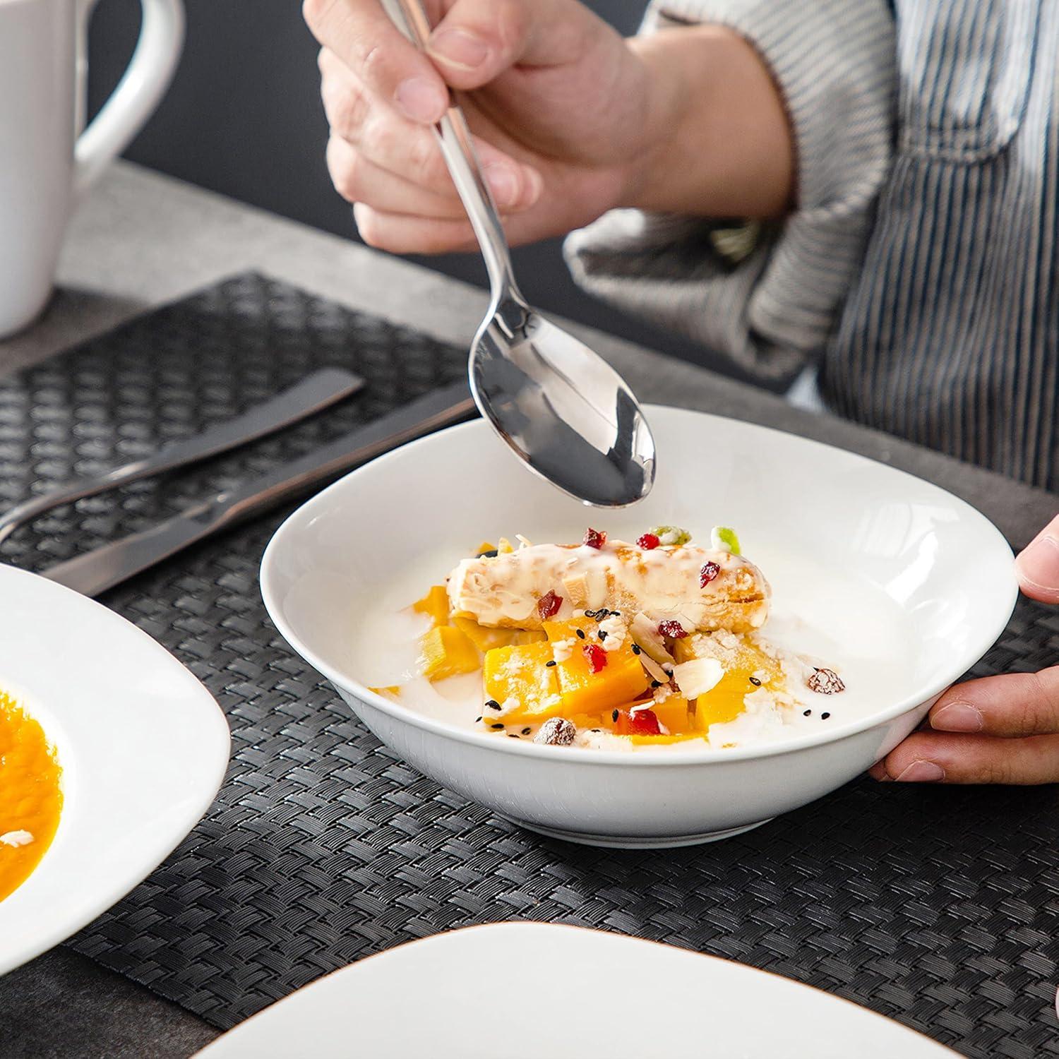 MALACASA Plates and Bowls Set, 12 Pieces Porcelain Dinnerware Sets, Gray White Dishes Set for 4, Chip and Scratch Resistant Square Dishware Sets, Series ELISA