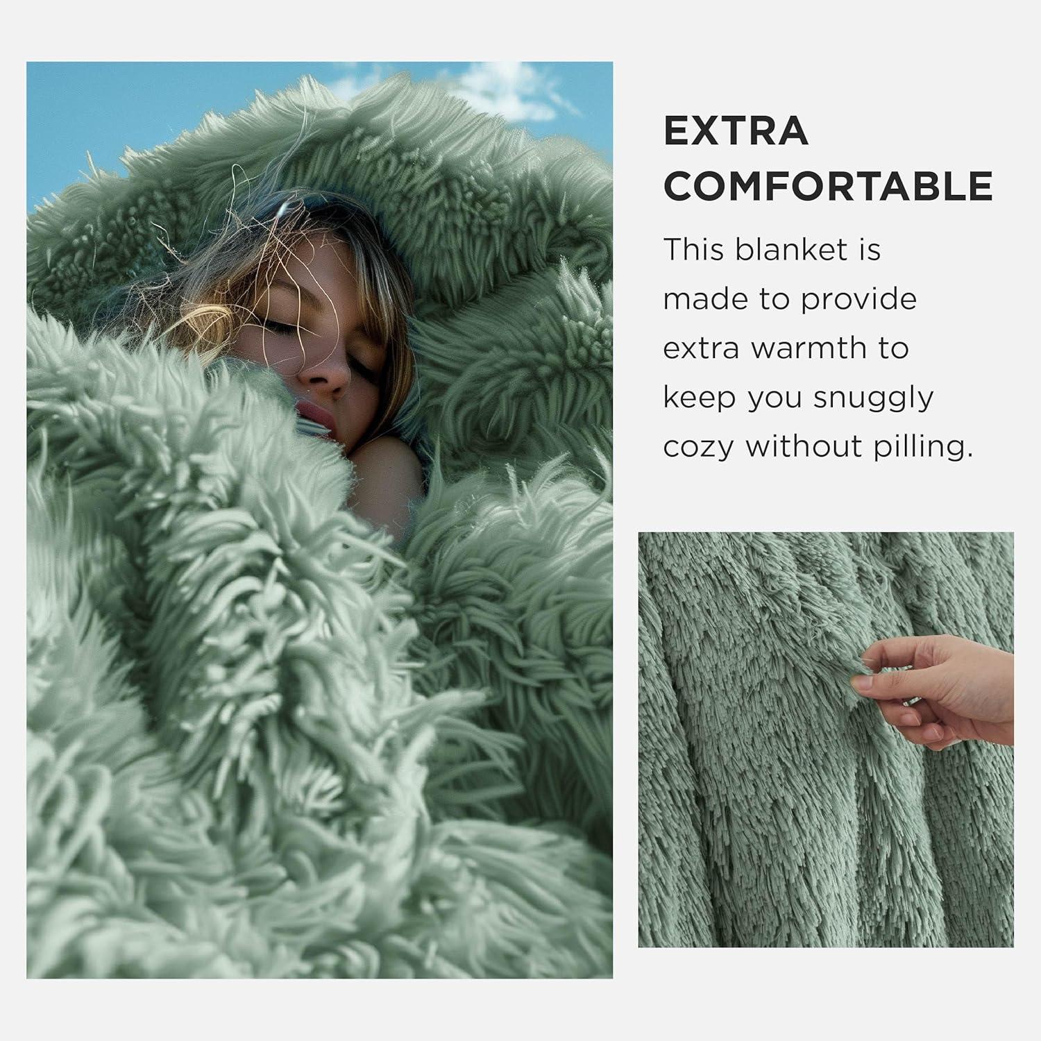 Green Twin Reversible Sherpa Fleece Faux Fur Blanket