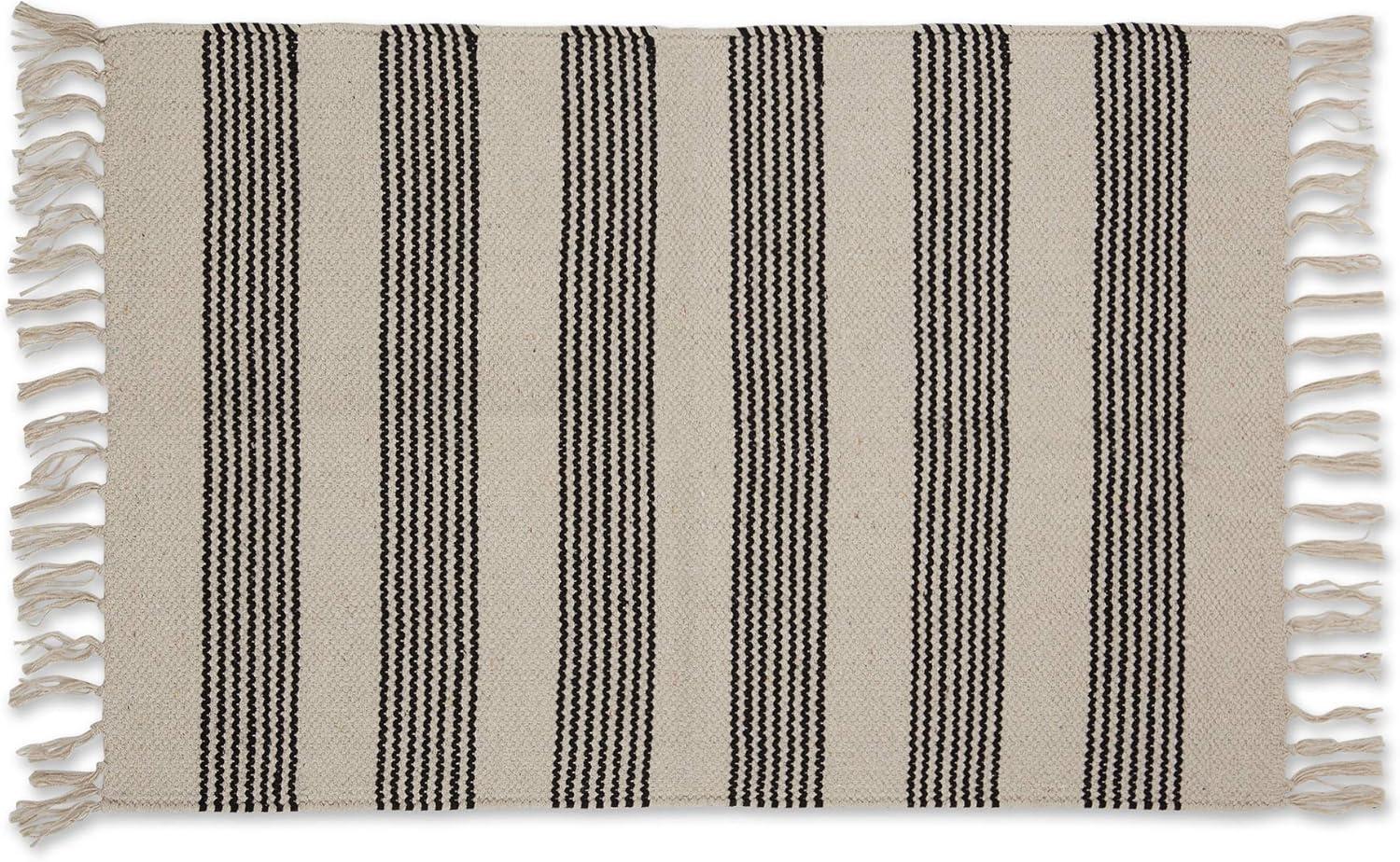 Gray Ticking Stripe Hand-Loomed Rug 2x3 Ft