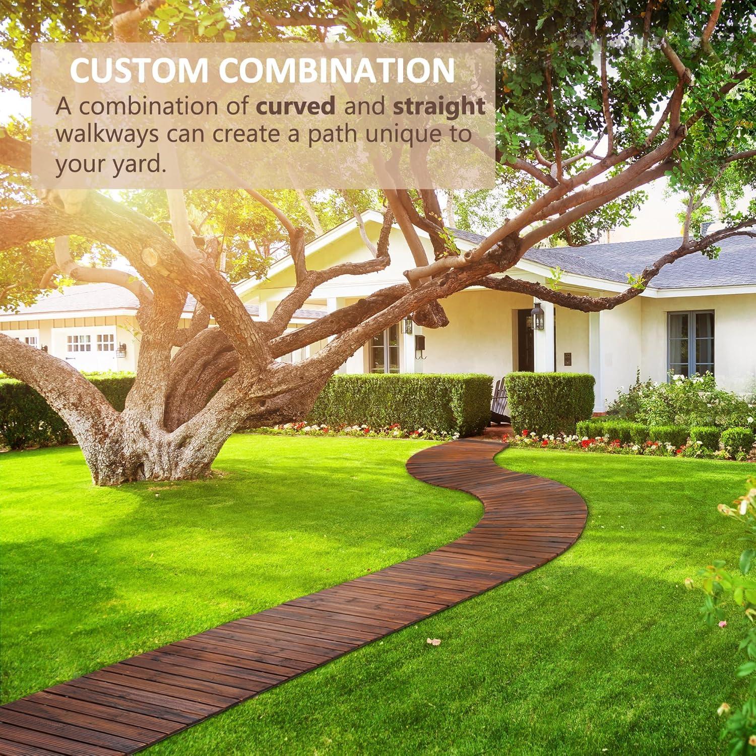 LINSHRY 12FT Wooden Garden Pathway, Outdoor Roll Out Decorative Garden Walkway, Weather-Resistant Non-Slip Hardwood Pathway for Backyard, Beach, Wedding Party Paths