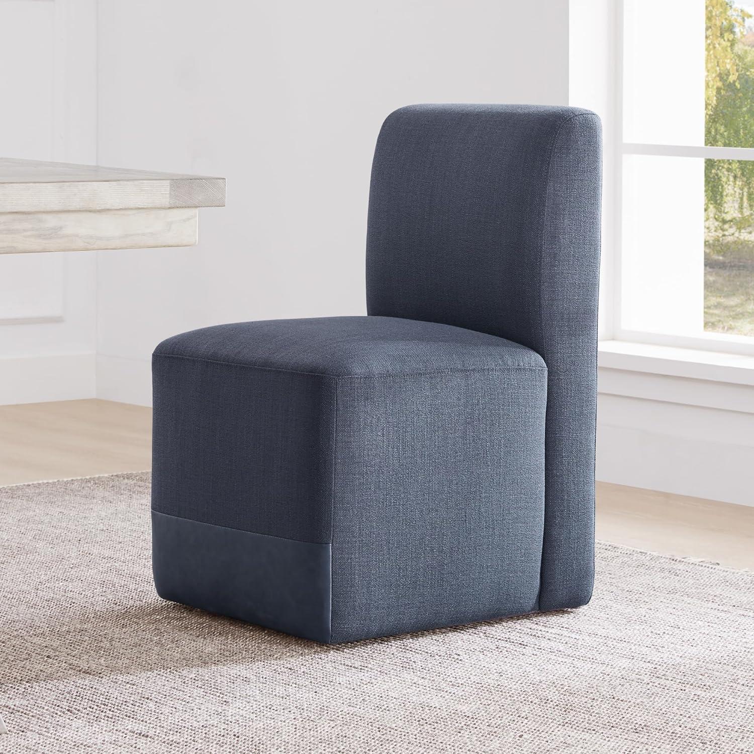 Insignia Blue Upholstered Parsons Side Chair with Wood Frame