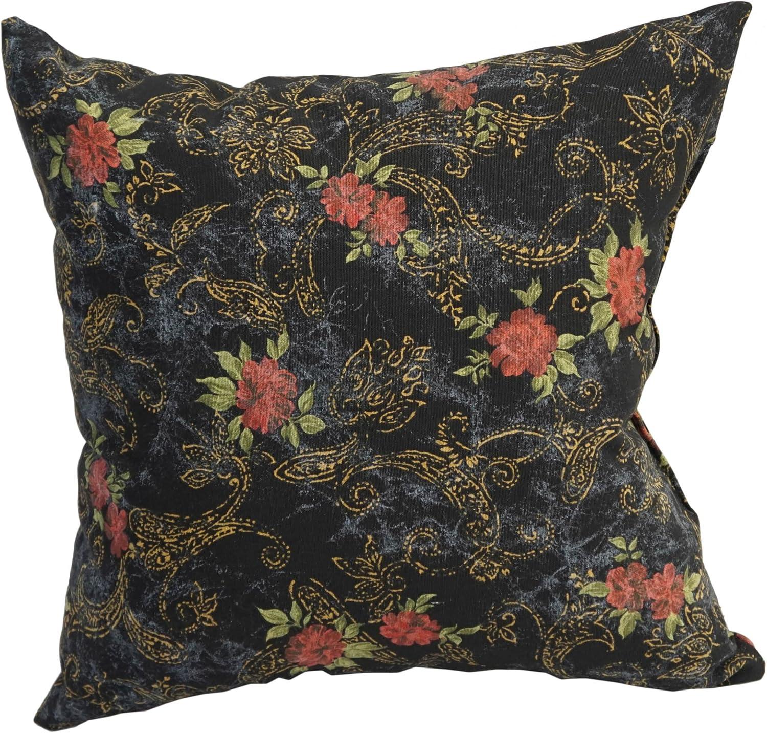 Midnight Rosebud Black and Red Polyester Blend Square Throw Pillow