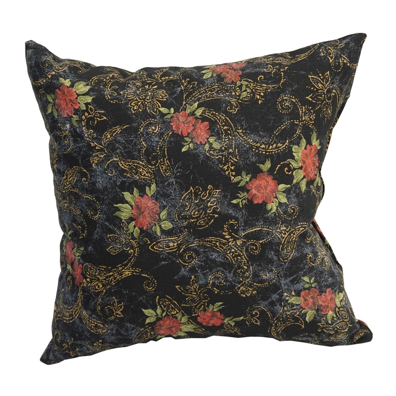 Midnight Rosebud Black and Red Polyester Blend Square Throw Pillow
