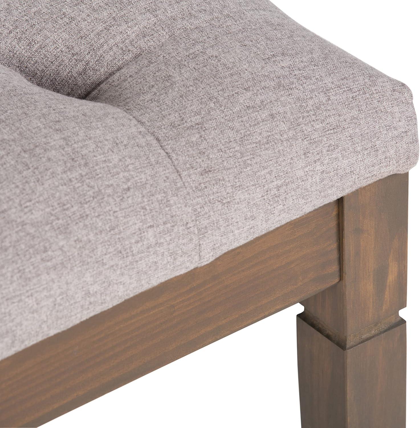 Cloud Grey Linen Tufted Ottoman Bench with Wood Legs